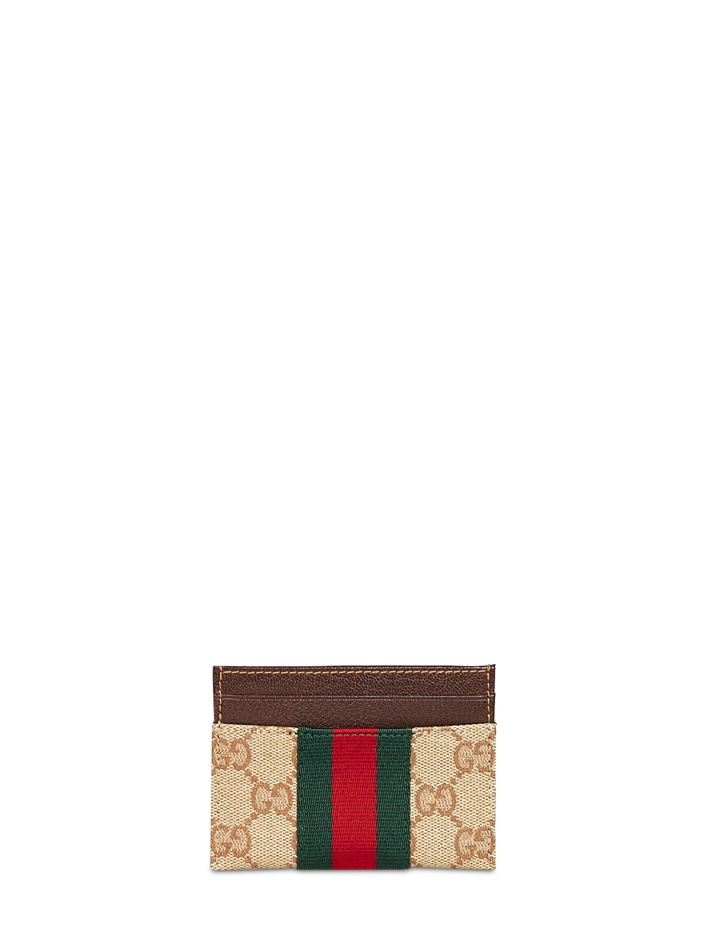 Gucci Women Sand And Dark Brown Gg Canvas Web Card Holder GUCCI