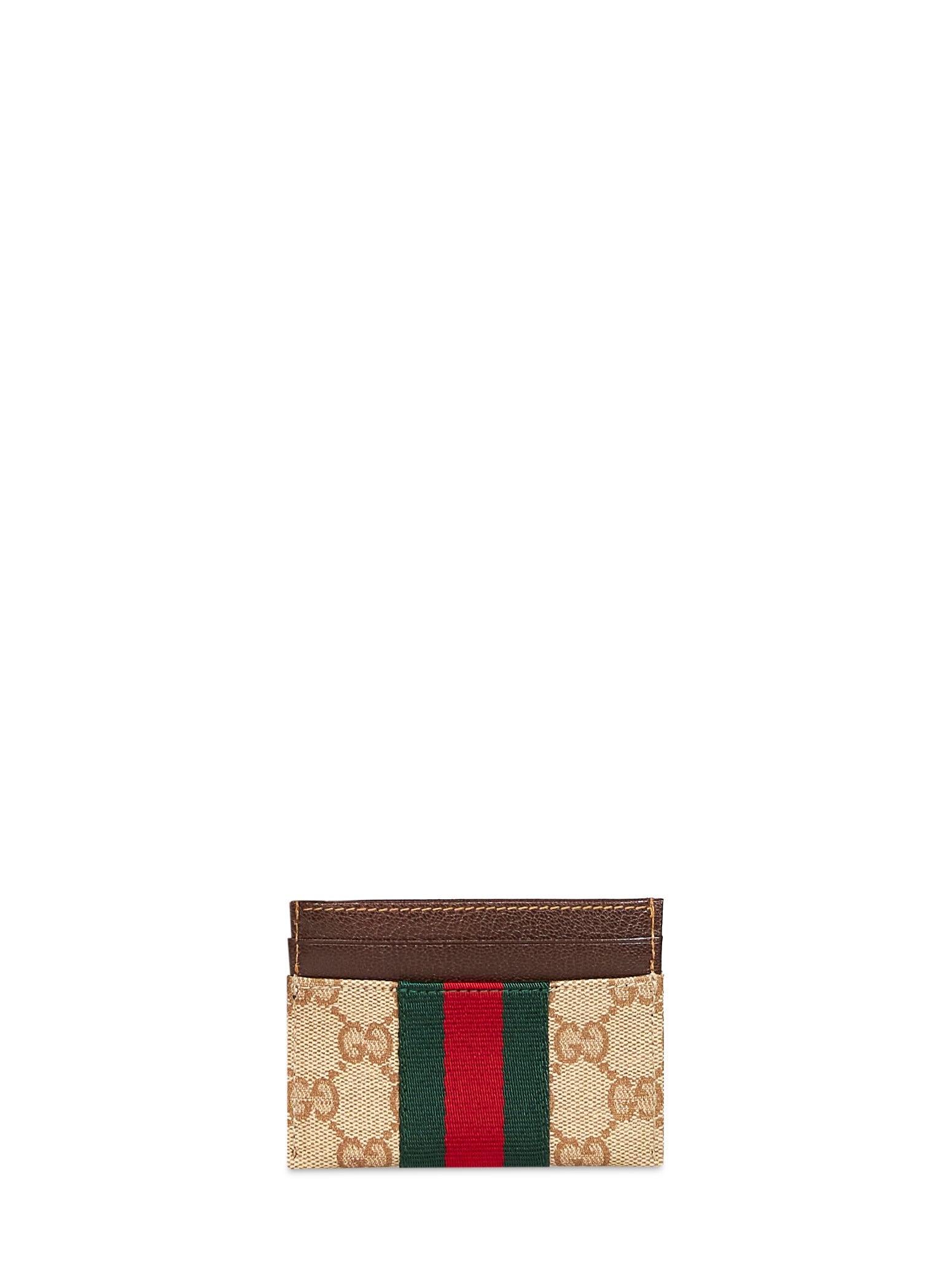 Gucci Women Sand And Dark Brown Gg Canvas Web Card Holder GUCCI