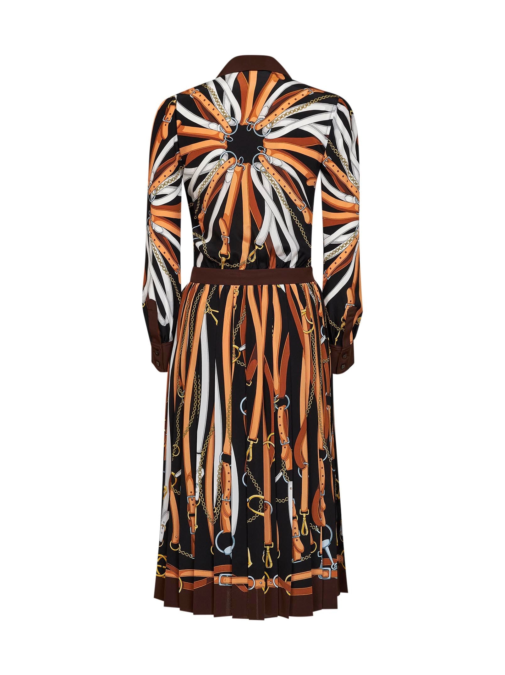 Gucci Women Black And Brown Printed Silk Midi Shirt Dress GUCCI