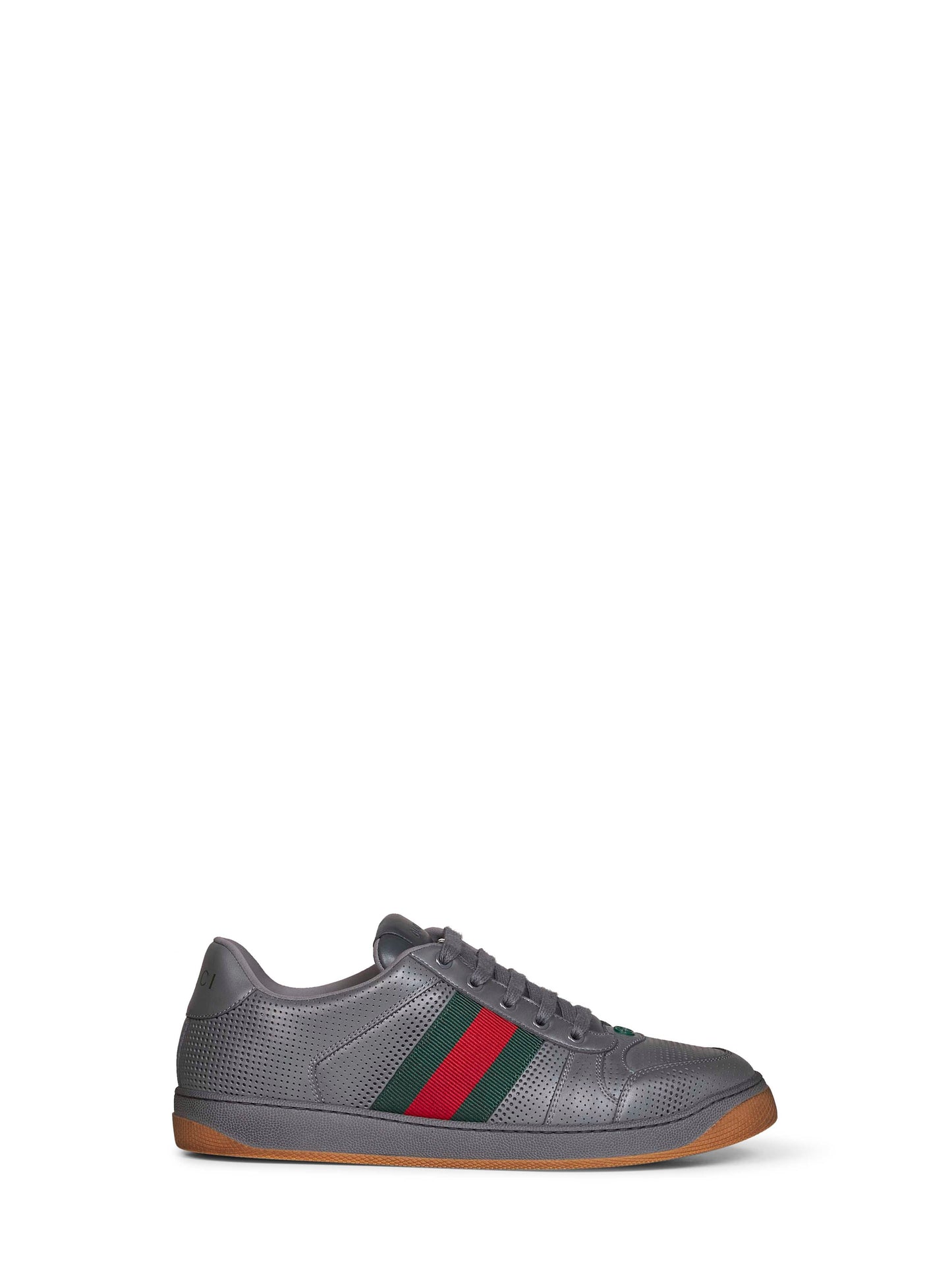 Gucci Men Dark Grey Perforated Leather Screener Sneakers GUCCI