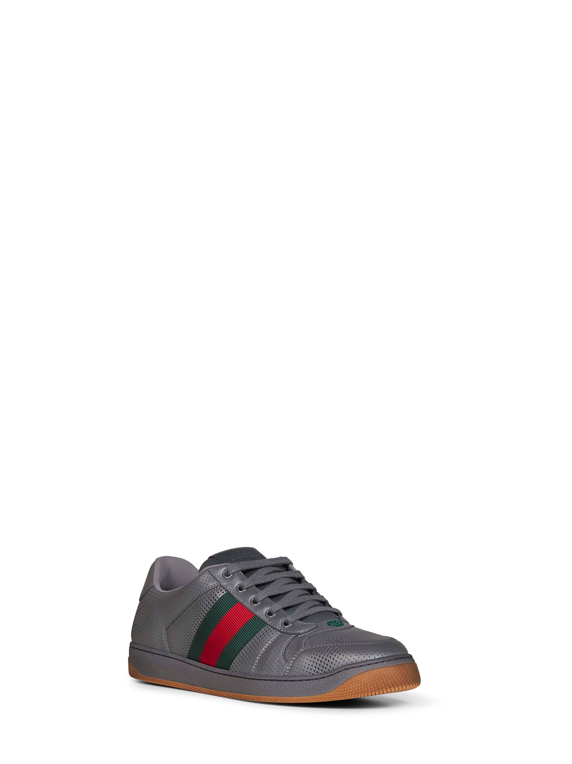 Gucci Men Dark Grey Perforated Leather Screener Sneakers GUCCI