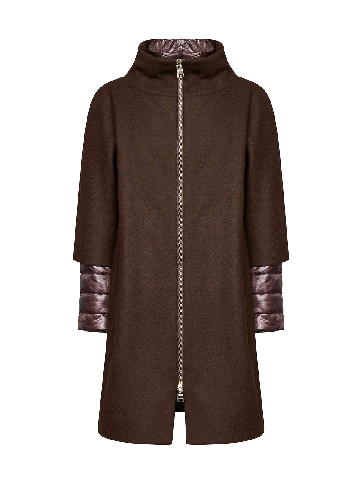 Herno Women Dark Chocolate Ecowool And Ultralight Nylon Coat HERNO
