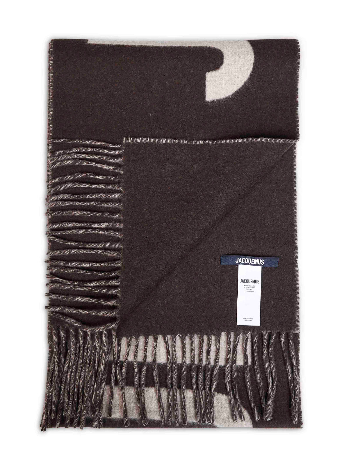 Jacquemus Women Brown Wool The Jacquemus Fringe Logo Scarf JACQUEMUS
