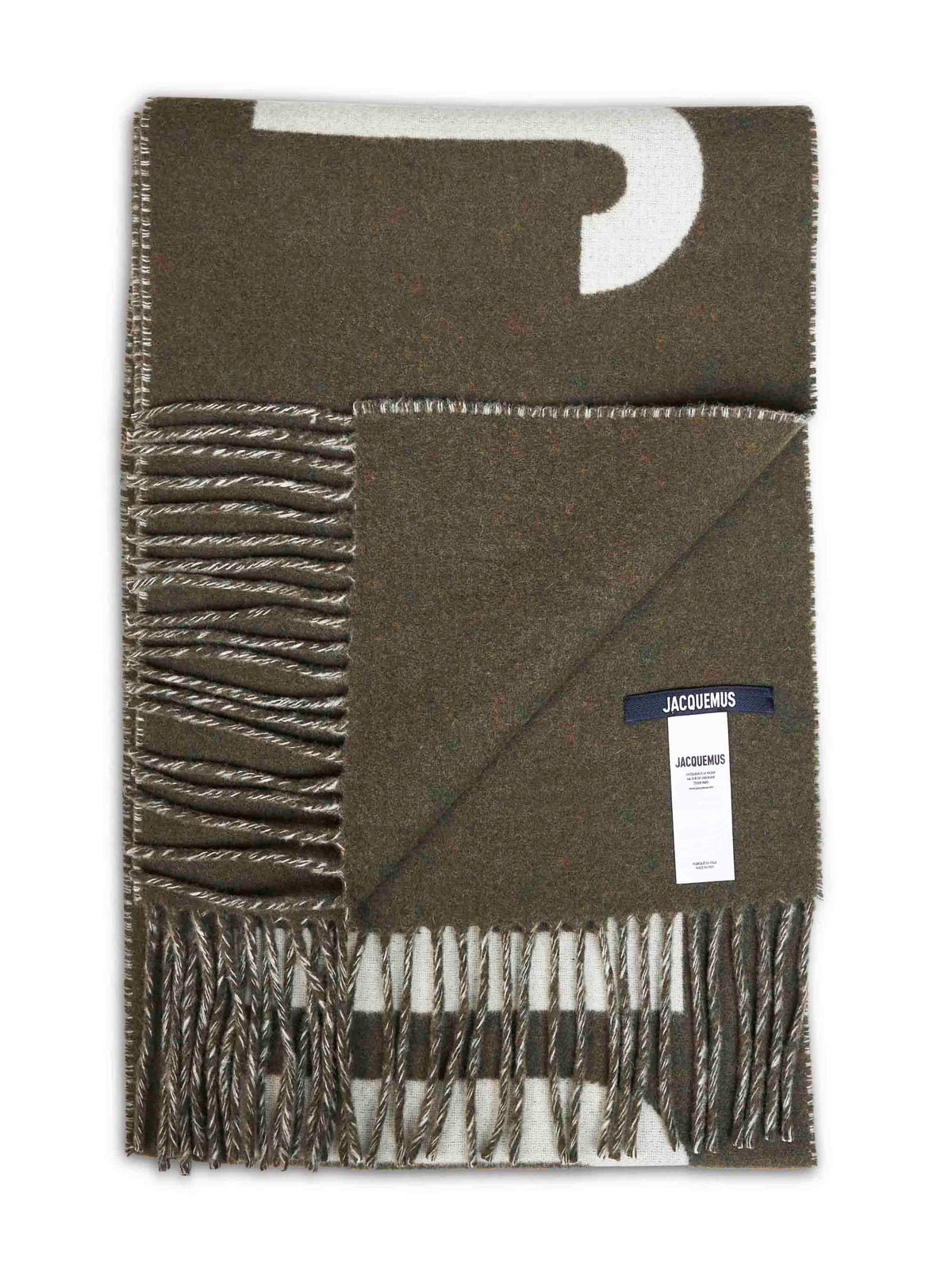 Jacquemus Women Khaki Wool The Jacquemus Fringe Logo Scarf JACQUEMUS