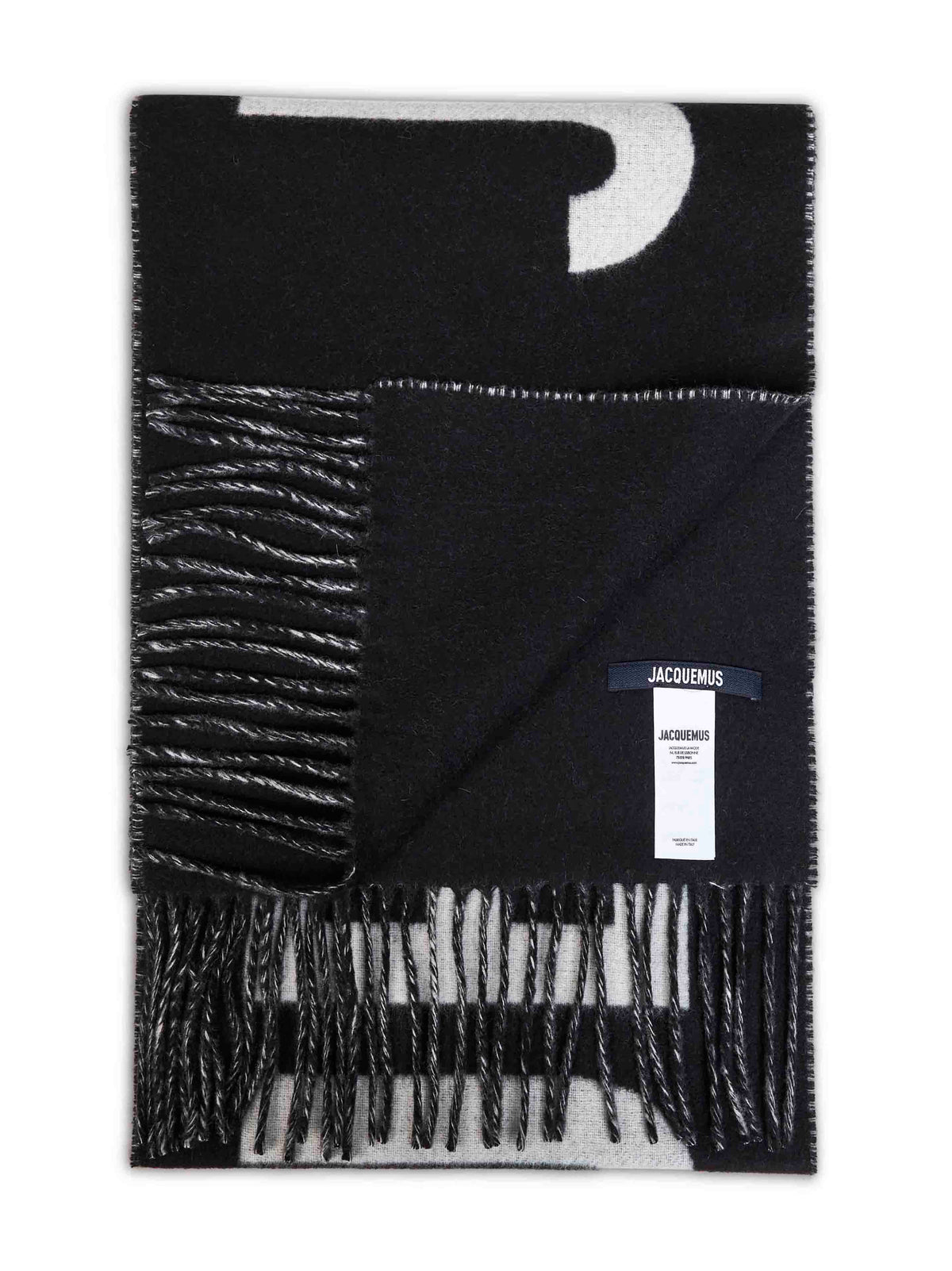 Jacquemus Women Black Wool The Jacquemus Fringe Logo Scarf JACQUEMUS