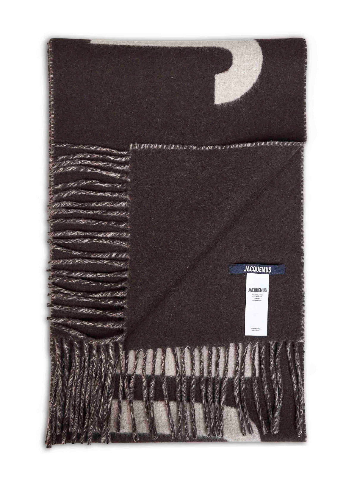 Jacquemus Men Brown Wool The Jacquemus Fringe Logo Scarf JACQUEMUS