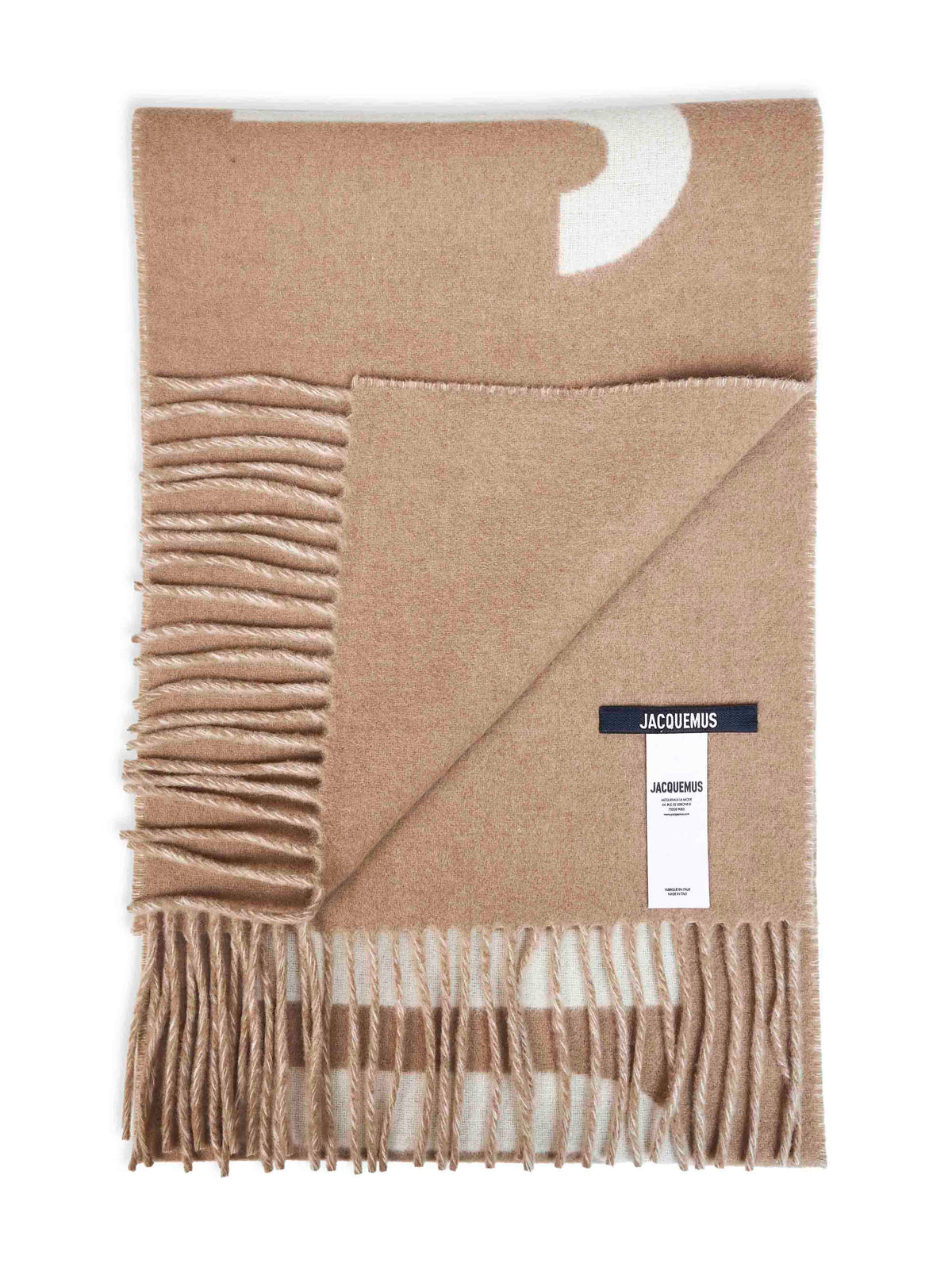 Jacquemus Men Taupe Wool The Jacquemus Fringe Logo Scarf JACQUEMUS