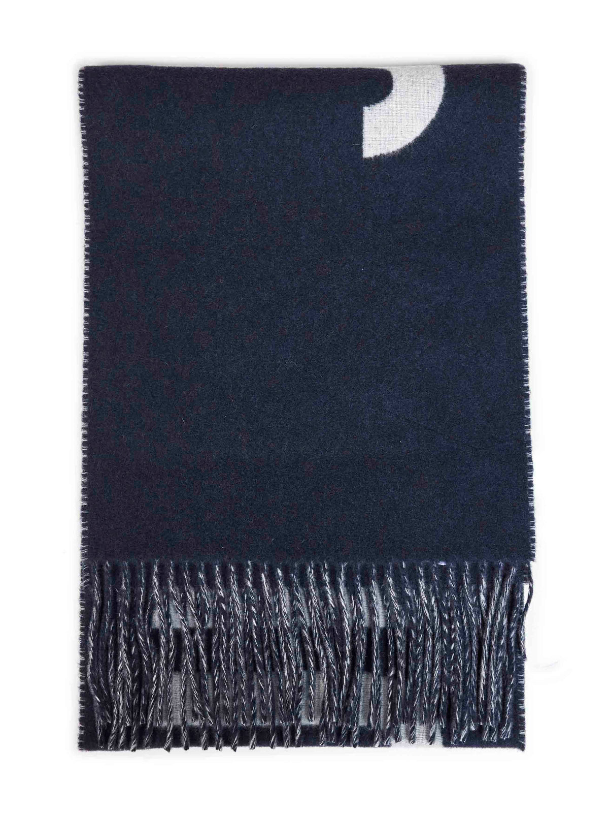 Jacquemus Men Navy Blue Wool The Jacquemus Fringe Logo Scarf<Br/> JACQUEMUS