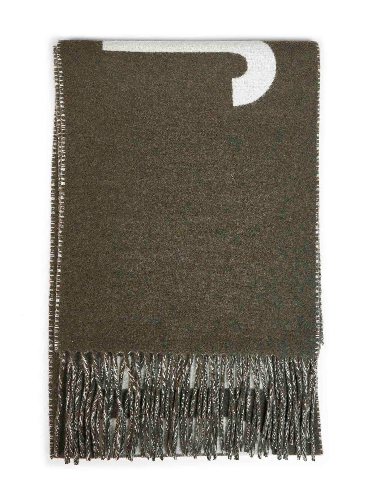 Jacquemus Men Khaki Wool The Jacquemus Fringe Logo Scarf<Br/> JACQUEMUS