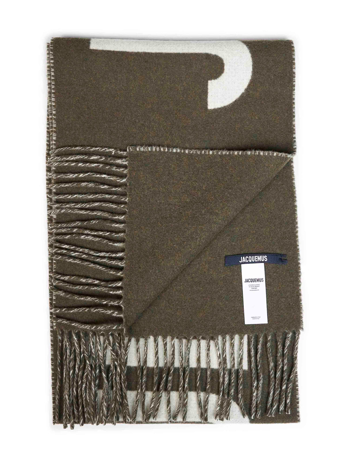 Jacquemus Men Khaki Wool The Jacquemus Fringe Logo Scarf<Br/> JACQUEMUS