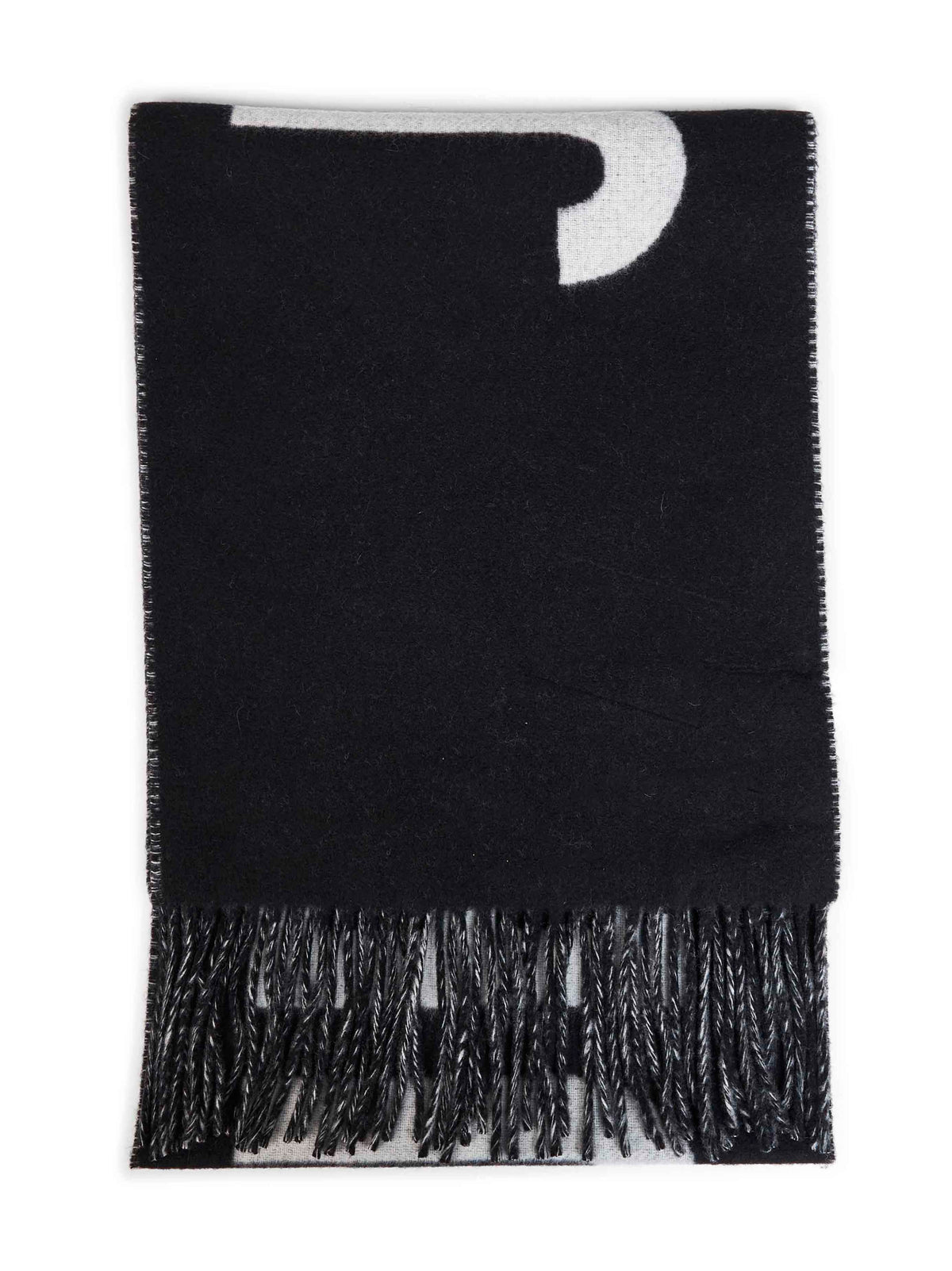 Jacquemus Men Black Wool The Jacquemus Fringe Logo Scarf JACQUEMUS