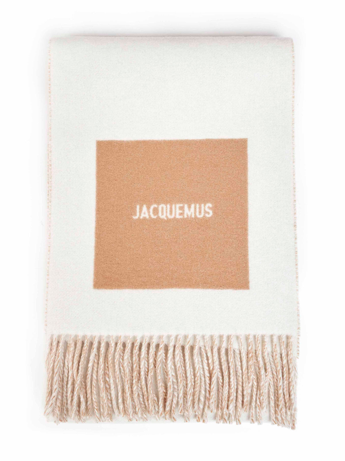 Jacquemus Men Beige Wool The Rond Carré Jacquard Logo Scarf JACQUEMUS