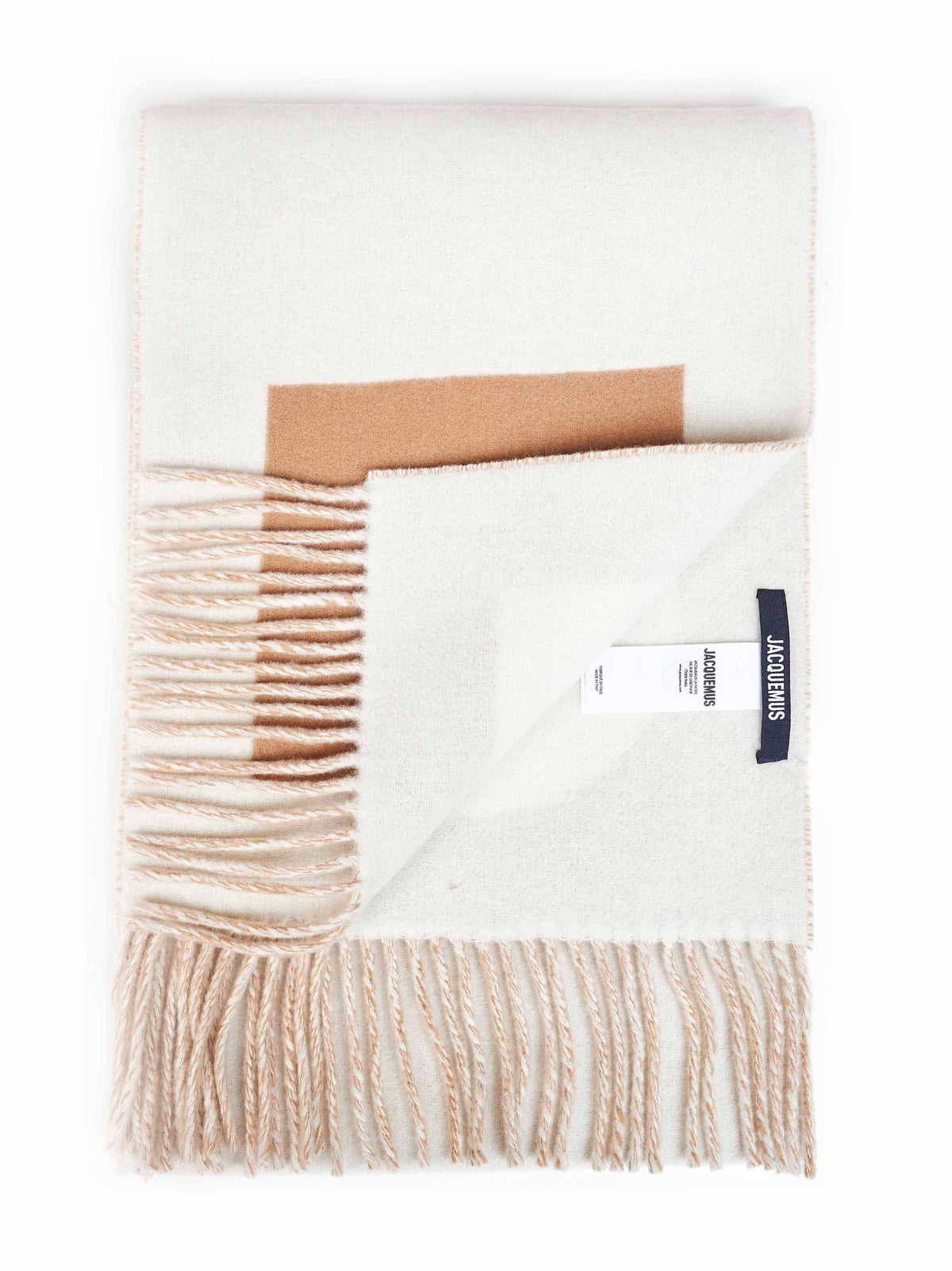 Jacquemus Men Beige Wool The Rond Carré Jacquard Logo Scarf JACQUEMUS