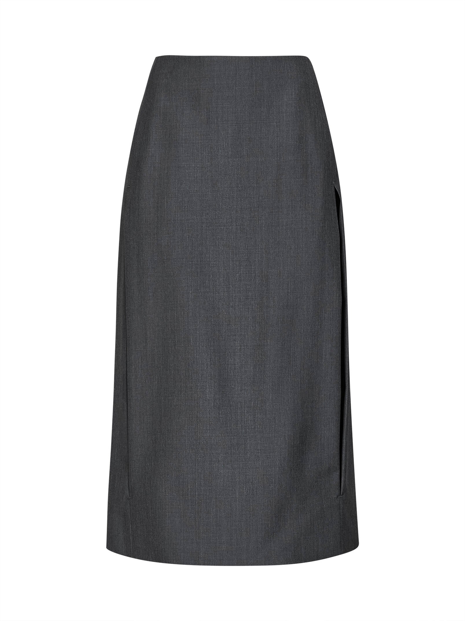 Jil Sander Women Fog Grey Wool Canvas Midi Skirt With Slits JIL SANDER