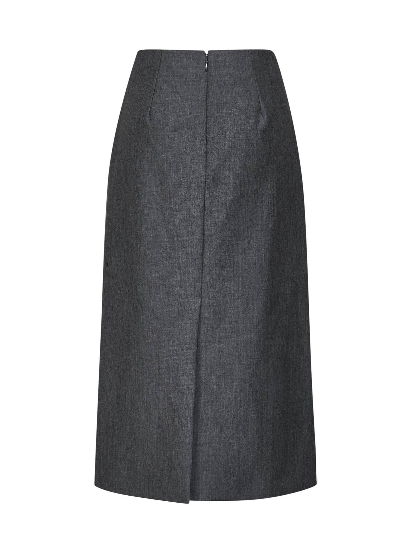 Jil Sander Women Fog Grey Wool Canvas Midi Skirt With Slits JIL SANDER