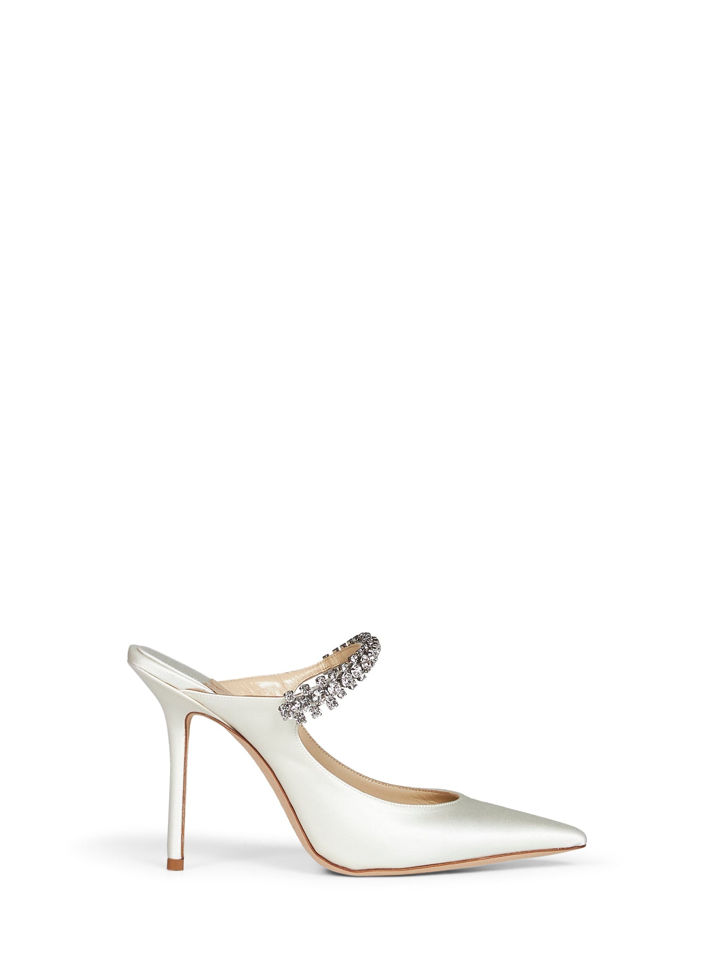 Jimmy Choo Women Ivory Crystal-Embellished Satin Bing 100 Mules JIMMY CHOO
