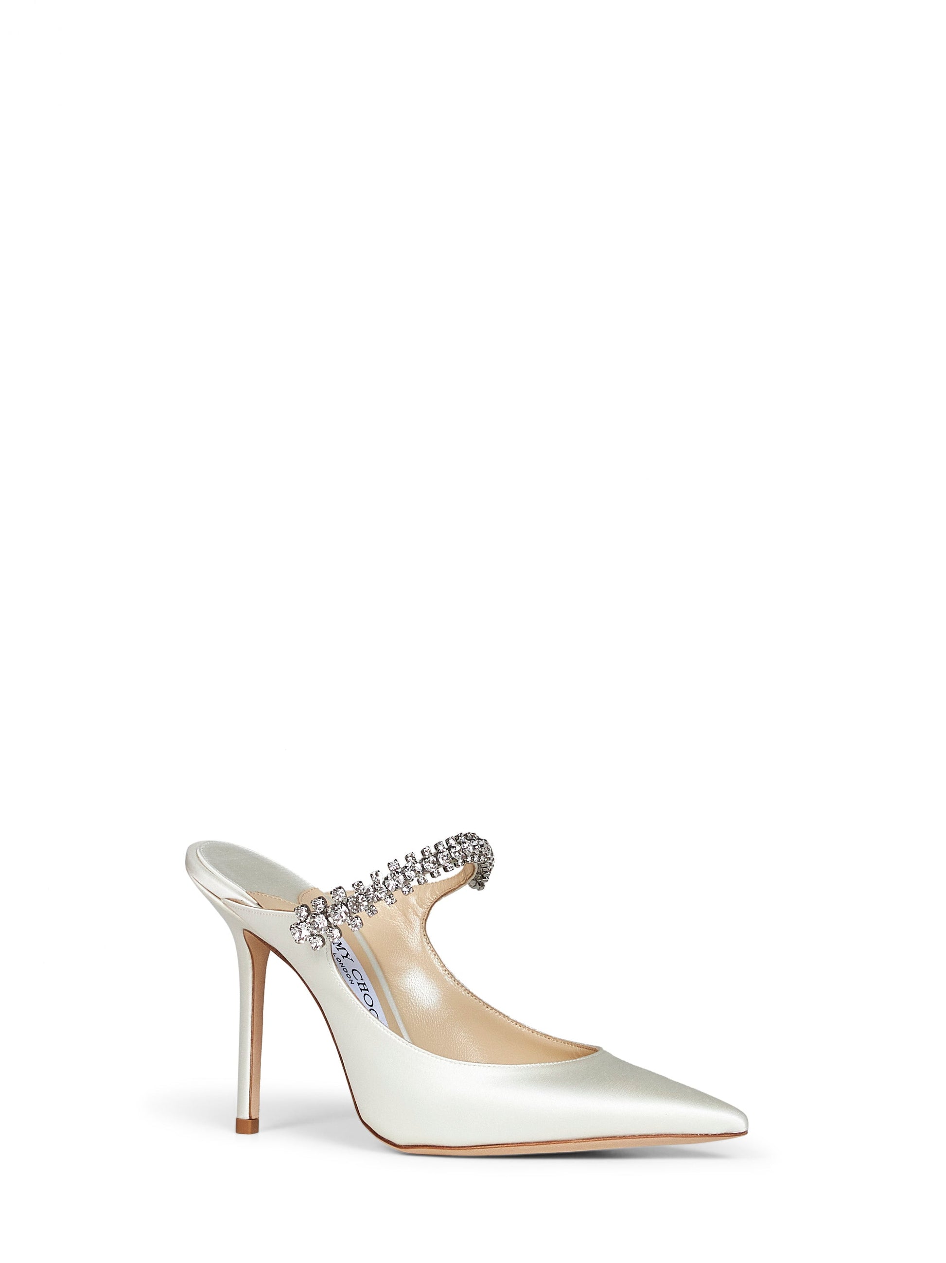 Jimmy Choo Women Ivory Crystal-Embellished Satin Bing 100 Mules JIMMY CHOO
