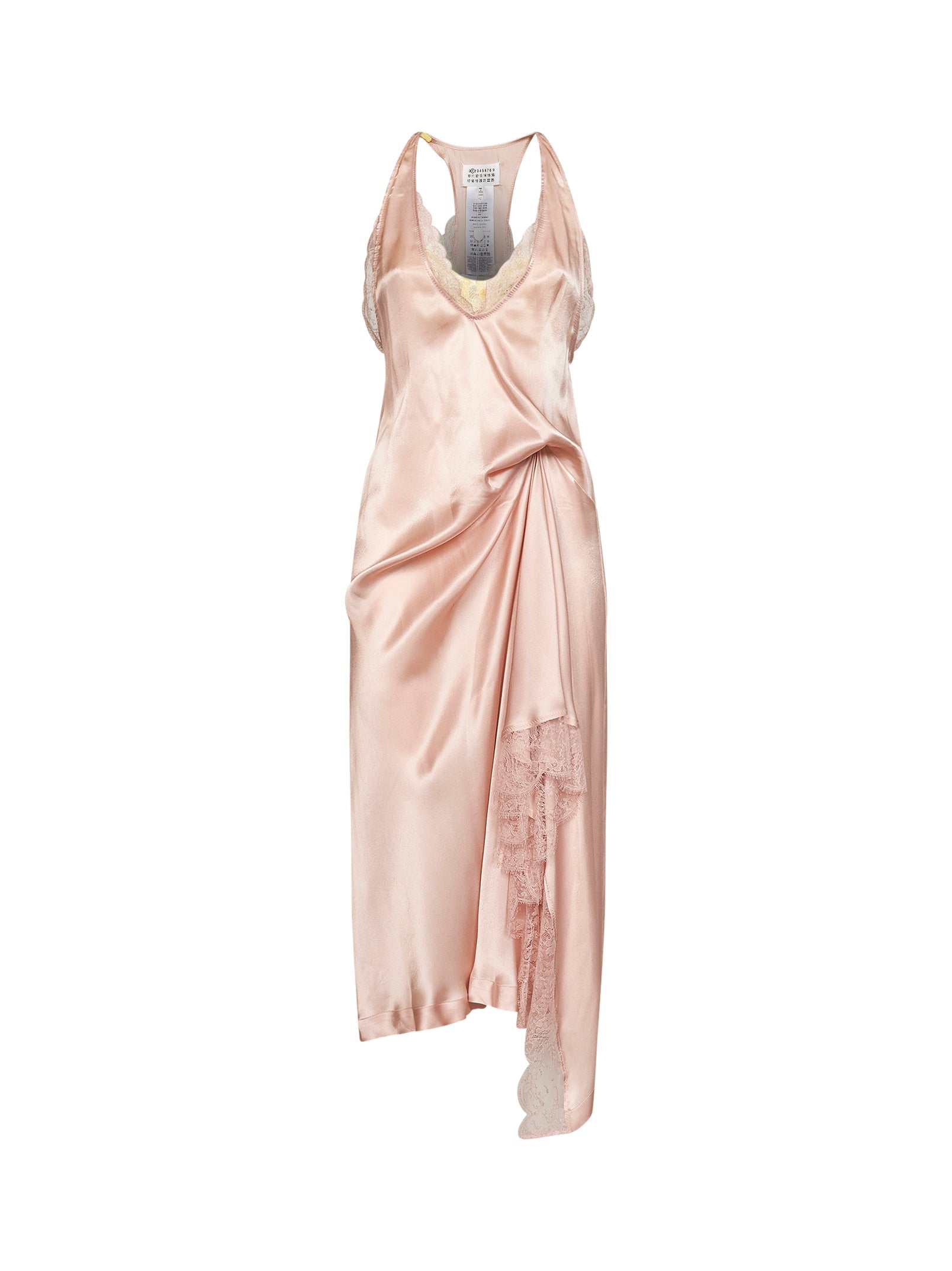 Maison Margiela Women Light Pink Satin And Lace Midi Slip Dress MAISON MARGIELA