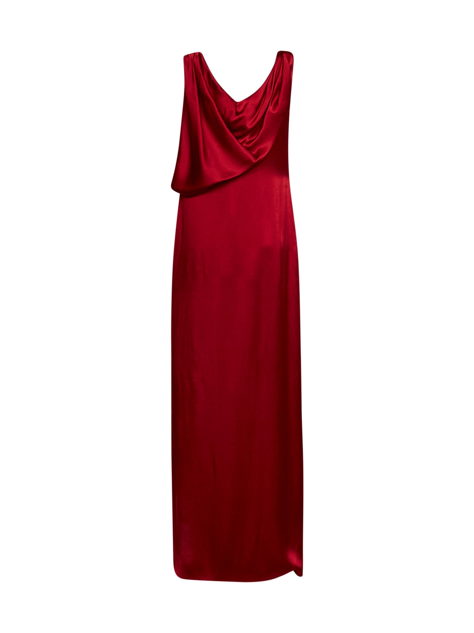 Maison Margiela Women Dark Red Satin Draped Maxi Dress MAISON MARGIELA