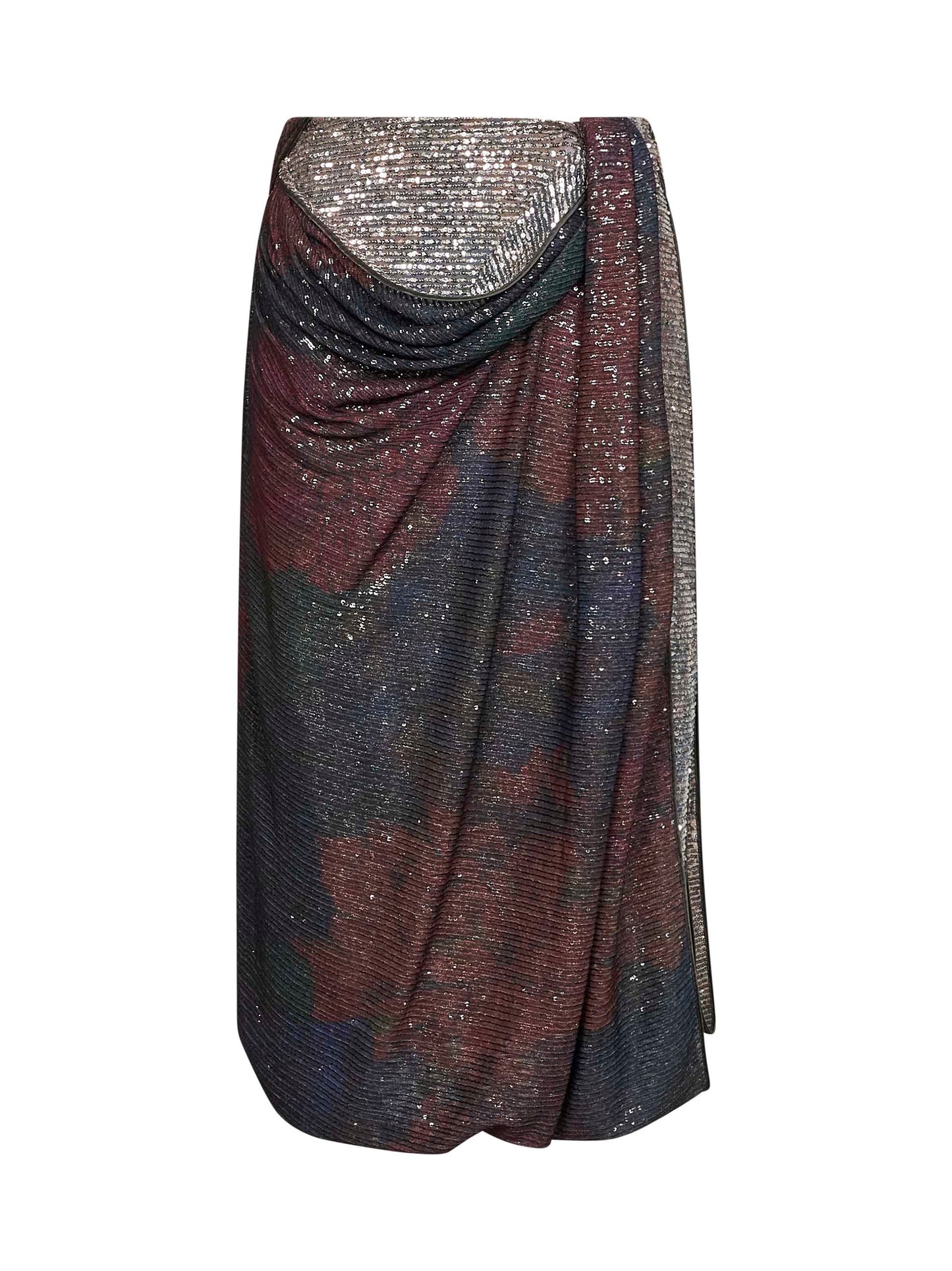 Maison Margiela Women Blue And Burgundy Printed Sequins Draped Midi Skirt MAISON MARGIELA