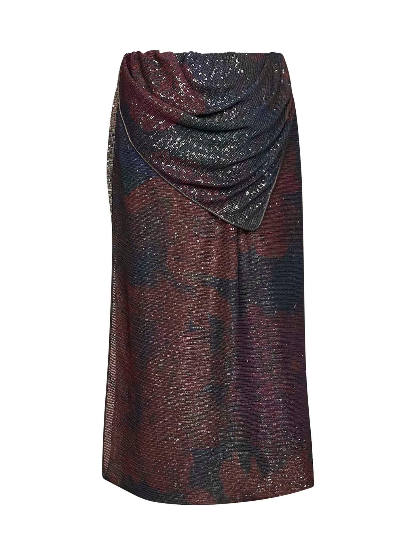 Maison Margiela Women Blue And Burgundy Printed Sequins Draped Midi Skirt MAISON MARGIELA
