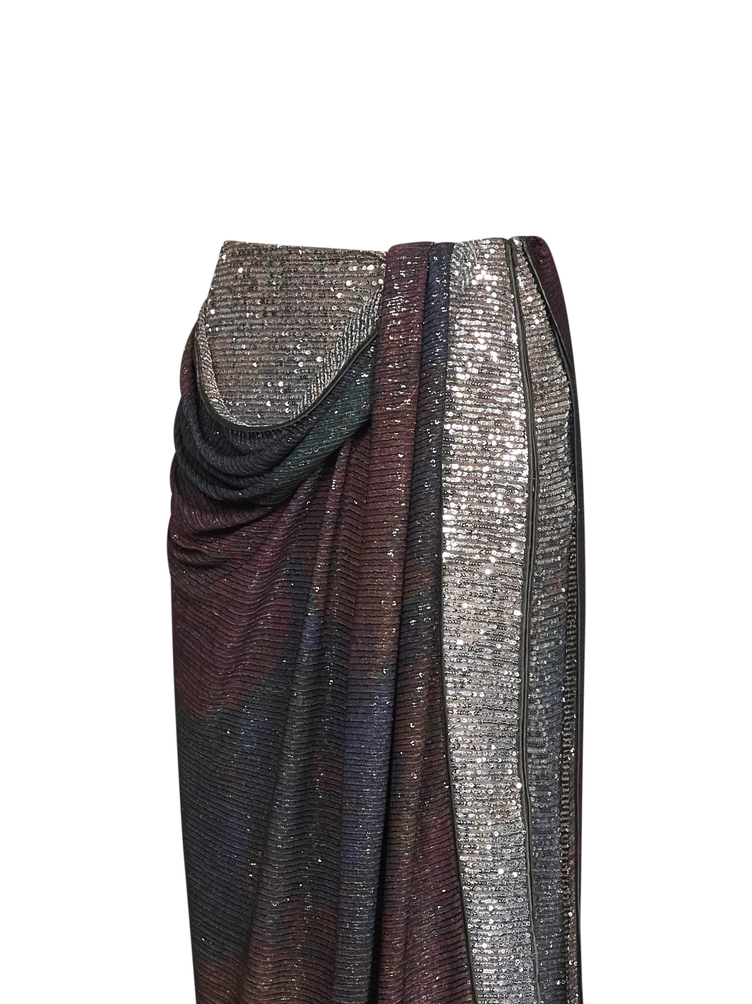 Maison Margiela Women Blue And Burgundy Printed Sequins Draped Midi Skirt MAISON MARGIELA