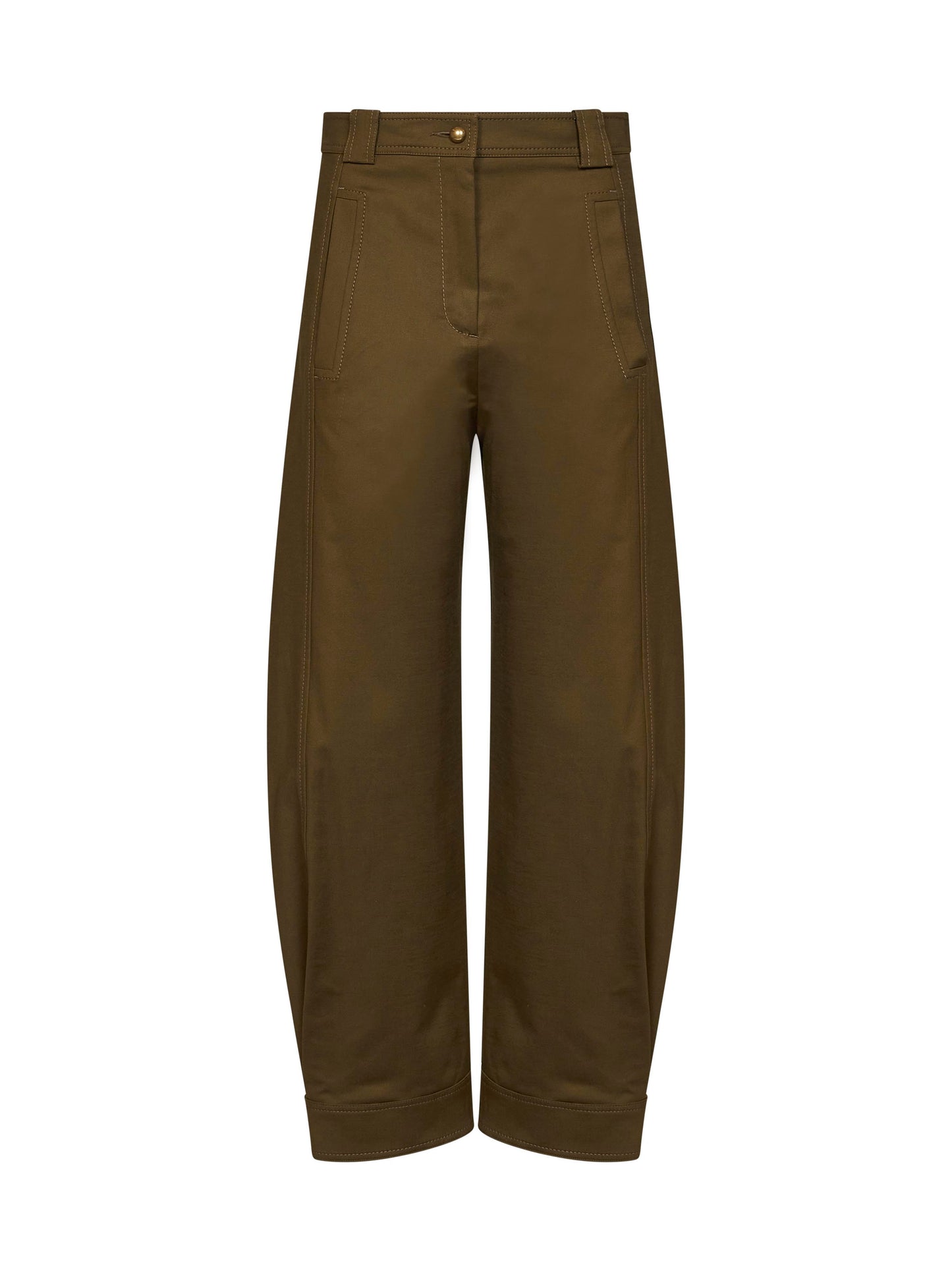 Max Mara Women Khaki Green Stretch Canvas Mxmadorni Barrel-Leg Trousers MAX MARA