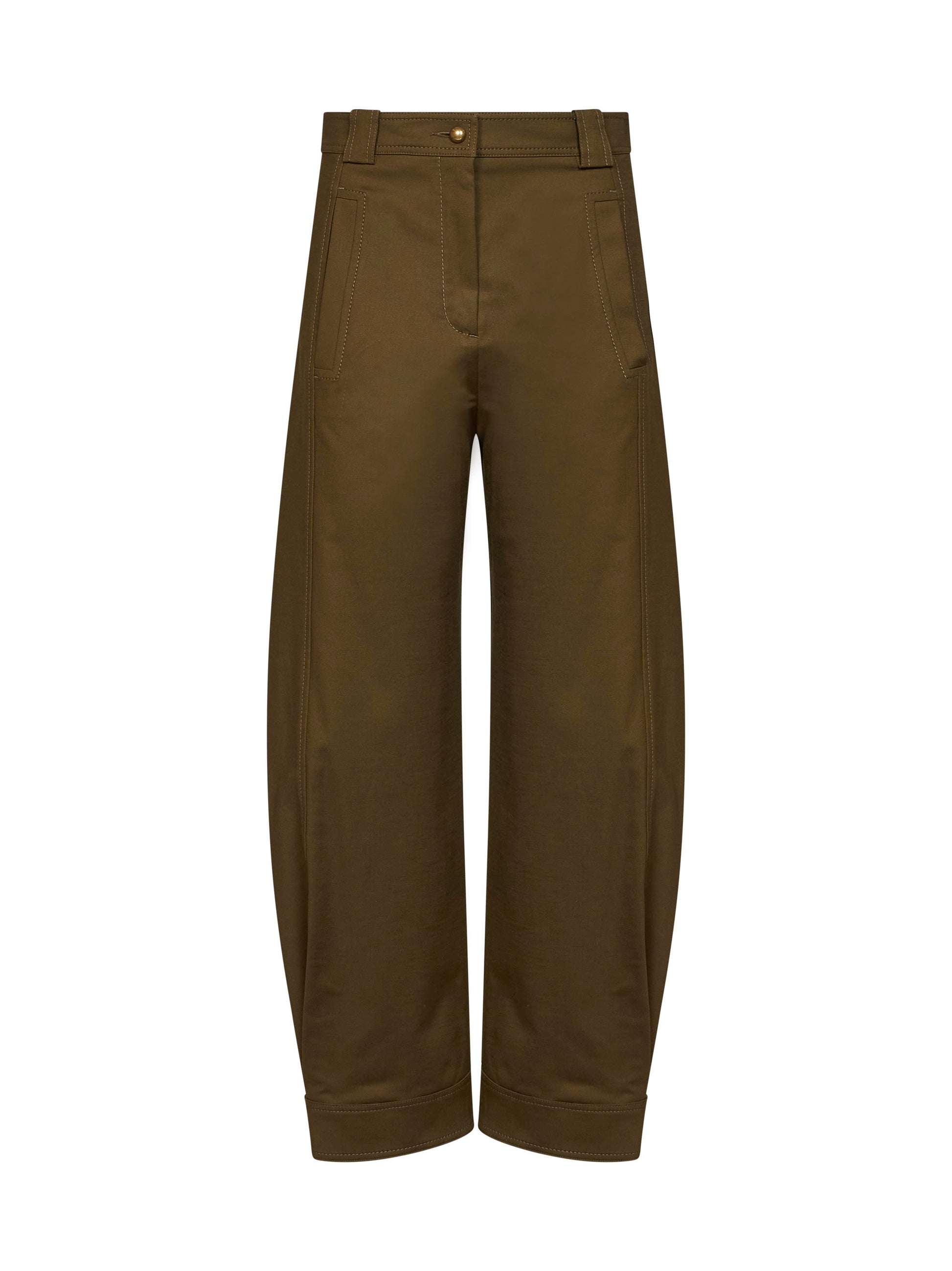 Max Mara Women Khaki Green Stretch Canvas Mxmadorni Barrel-Leg Trousers MAX MARA