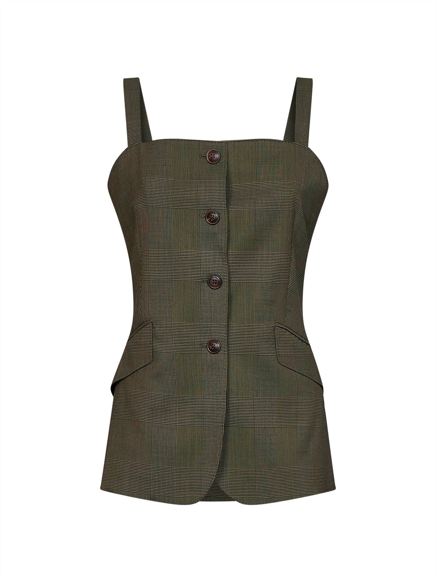 Max Mara Women Khaki Green Glen Plaid Wool Mxmbacca Vest MAX MARA