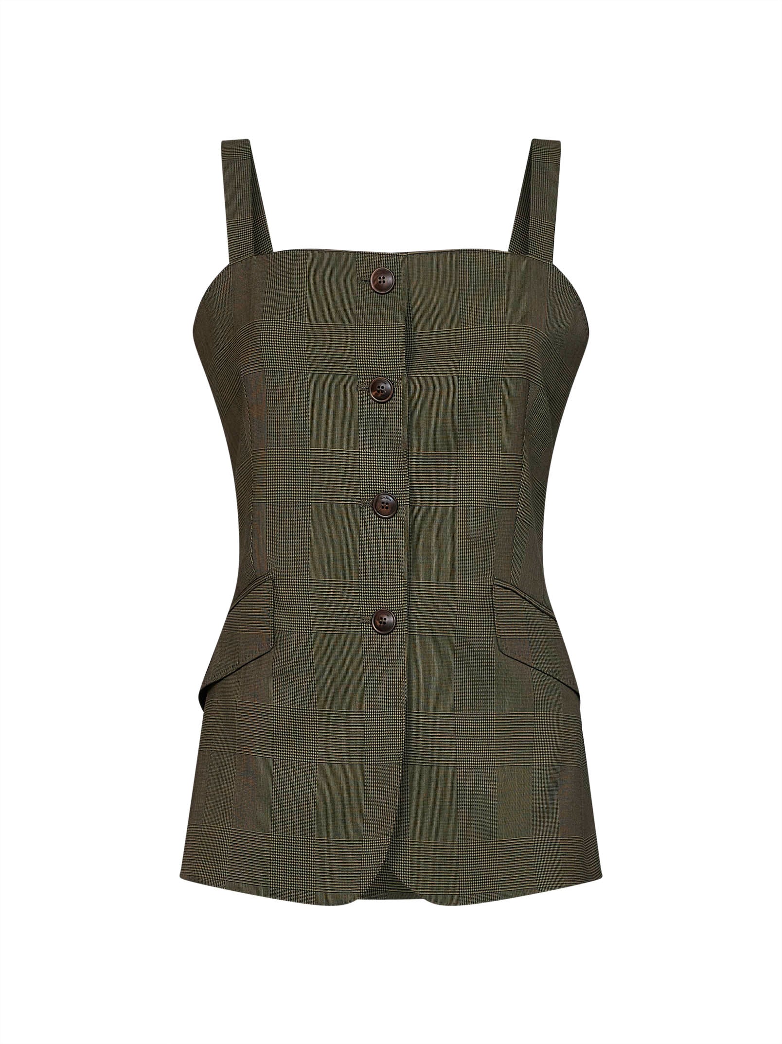 Max Mara Women Khaki Green Glen Plaid Wool Mxmbacca Vest MAX MARA