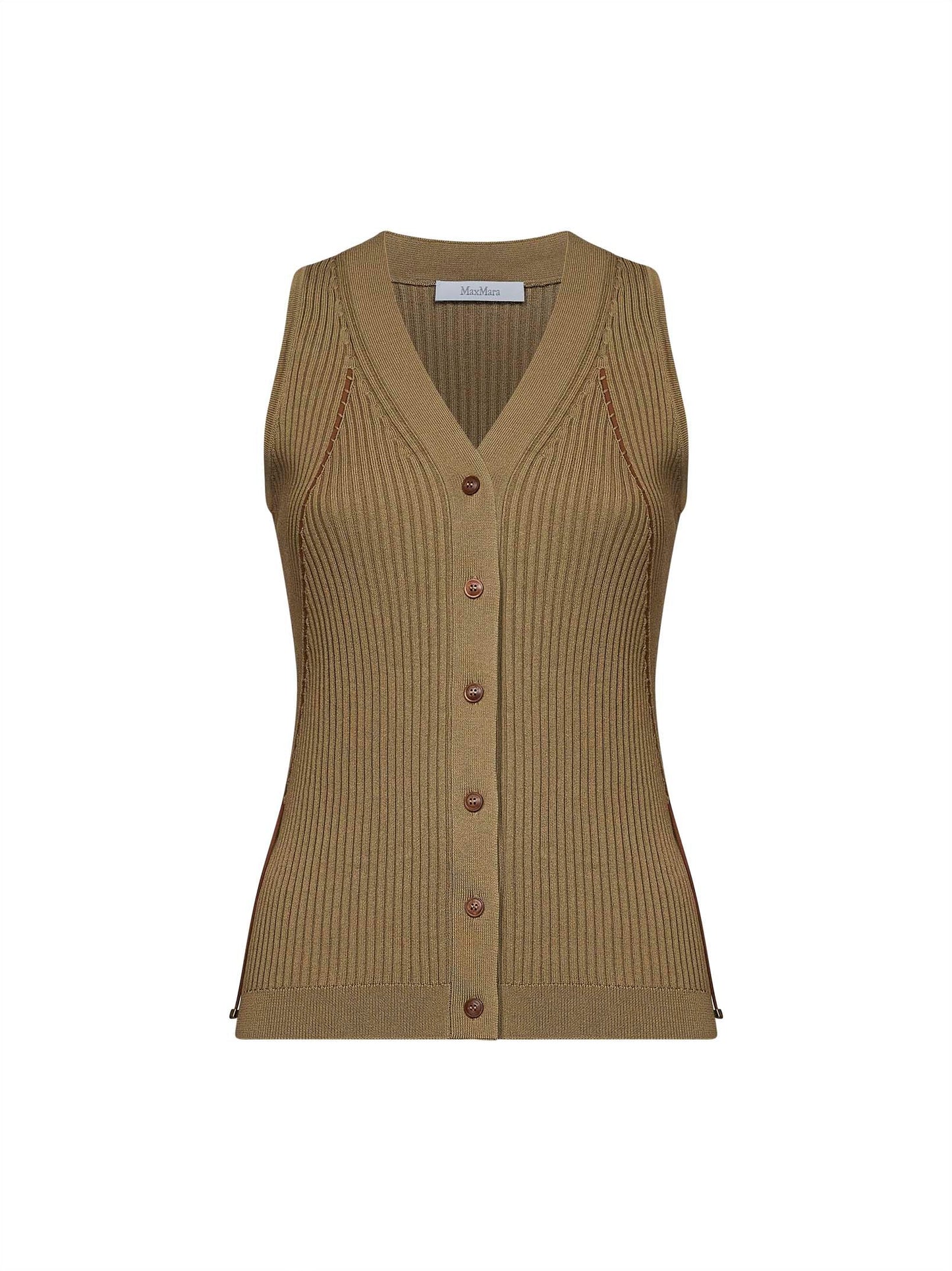 Max Mara Women Khaki Green Ribbed Knit Mxmfiorire Vest MAX MARA
