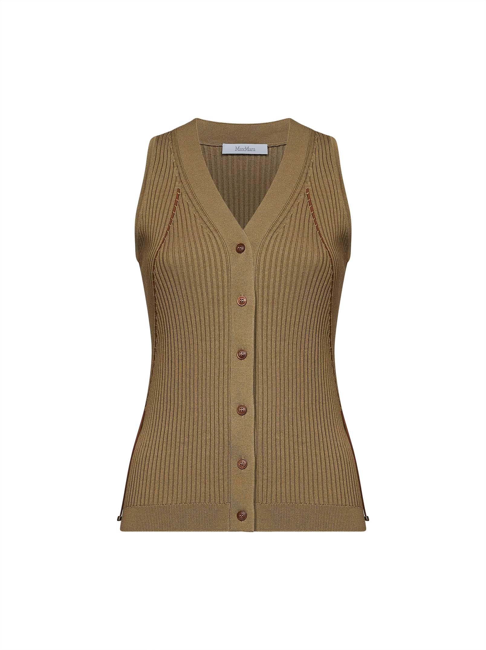 Max Mara Women Khaki Green Ribbed Knit Mxmfiorire Vest MAX MARA