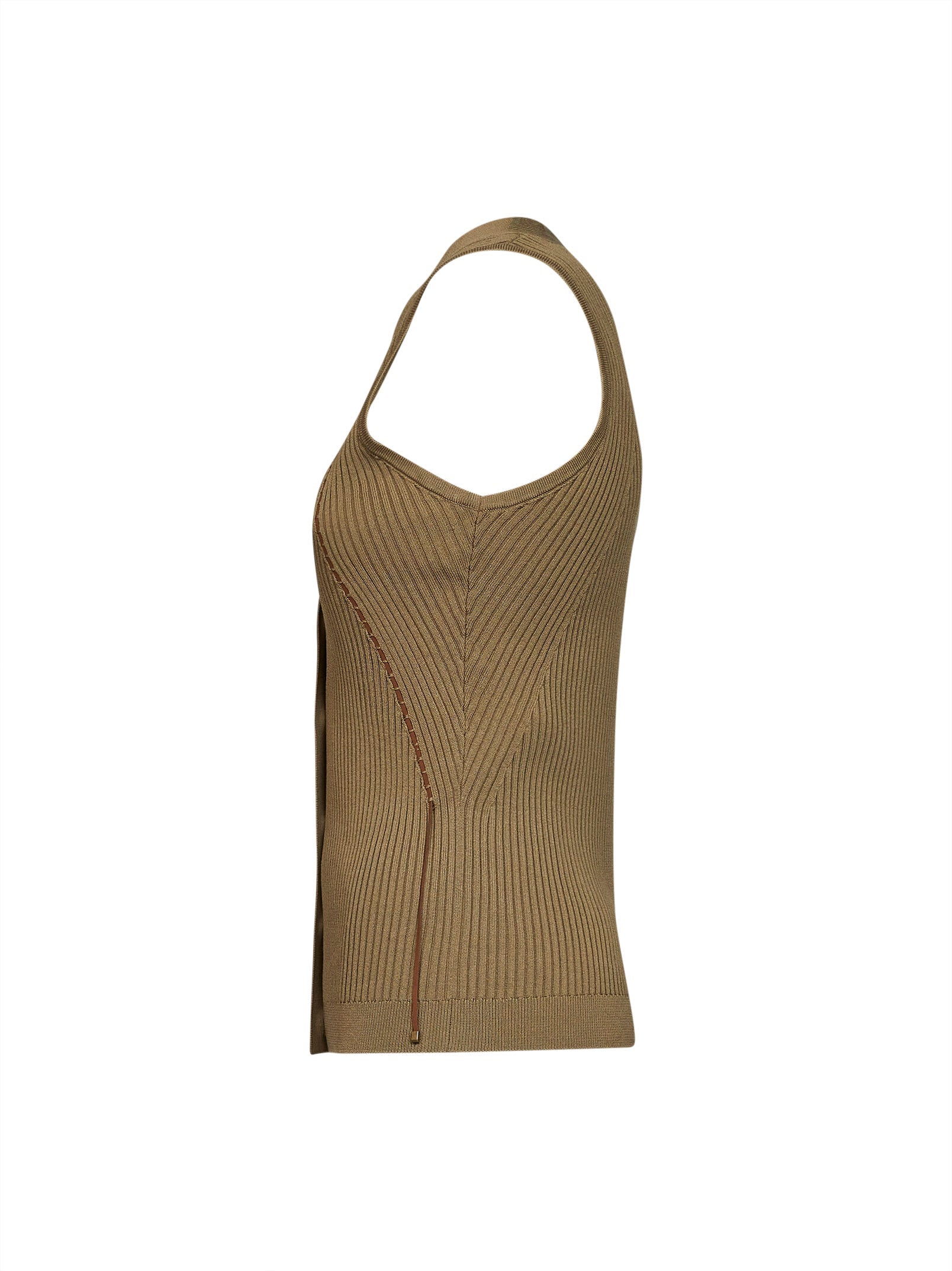 Max Mara Women Khaki Green Ribbed Knit Mxmfiorire Vest MAX MARA