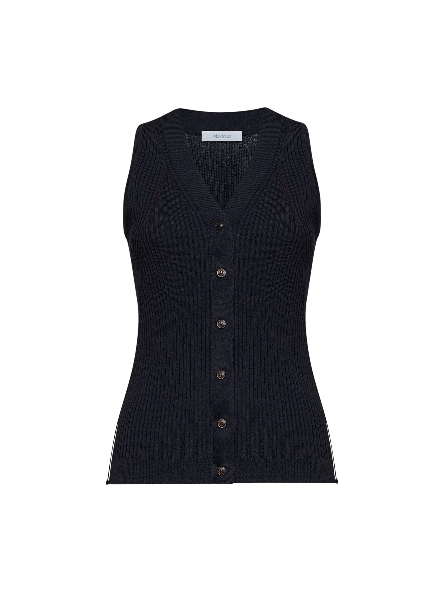 Max Mara Women Navy Blue Ribbed Knit Mxmfiorire Vest MAX MARA