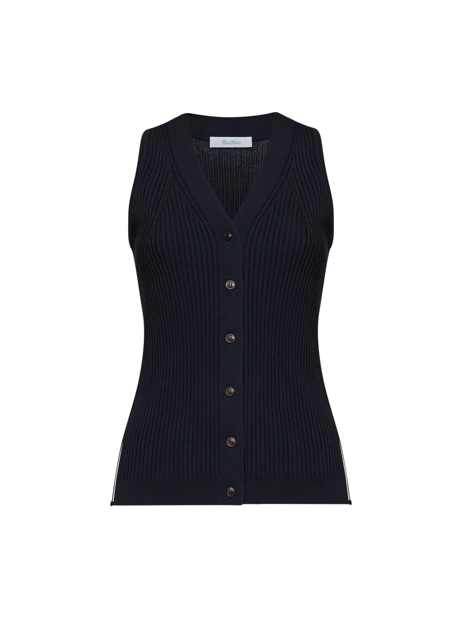 Max Mara Women Navy Blue Ribbed Knit Mxmfiorire Vest MAX MARA