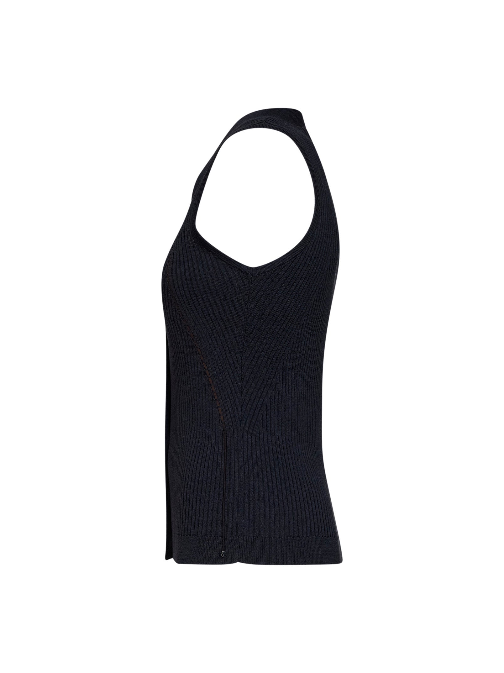 Max Mara Women Navy Blue Ribbed Knit Mxmfiorire Vest MAX MARA