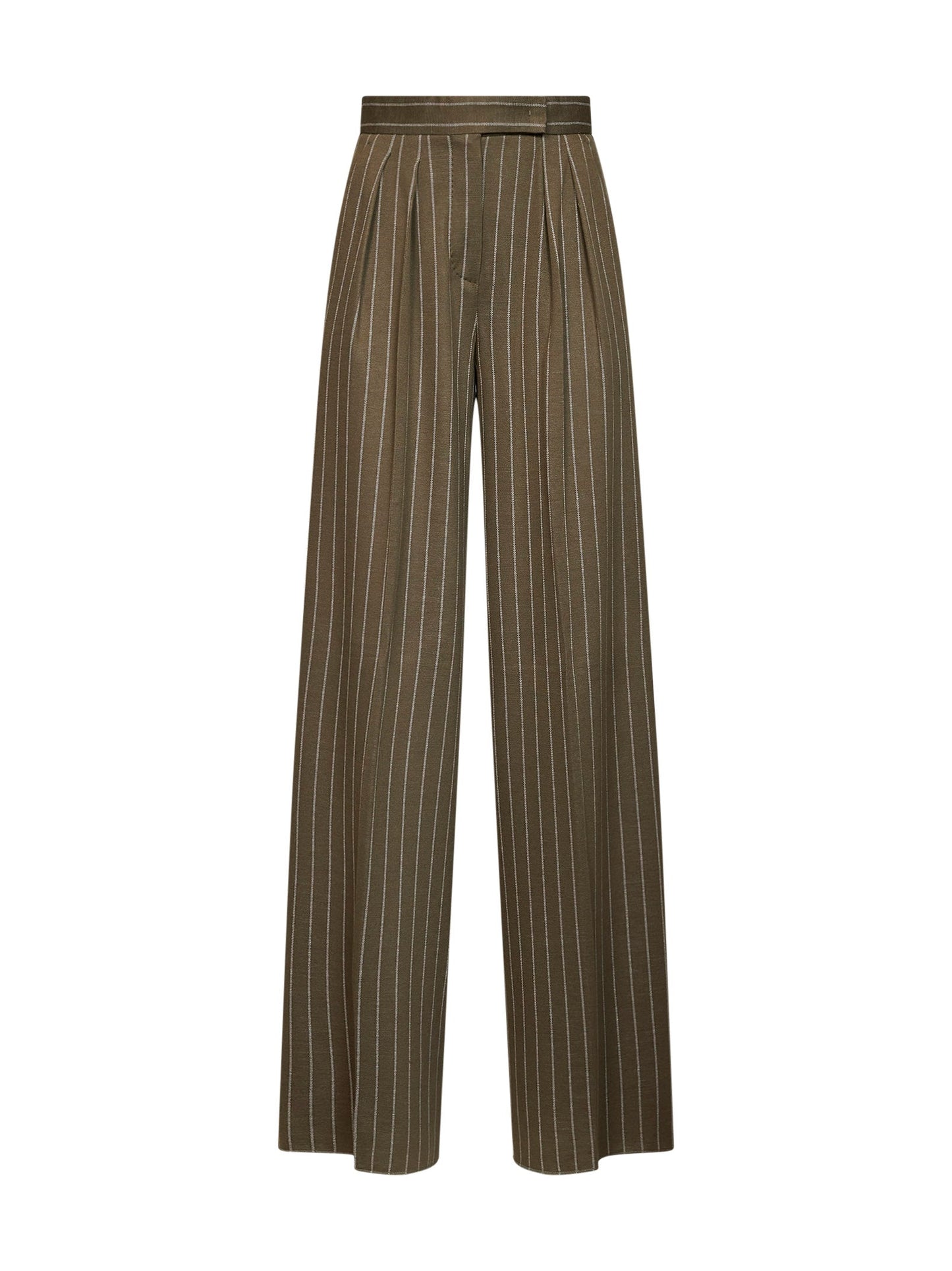 Max Mara Women Khaki Green Pinstriped Jersey Mxmrio Wide-Leg Trousers MAX MARA
