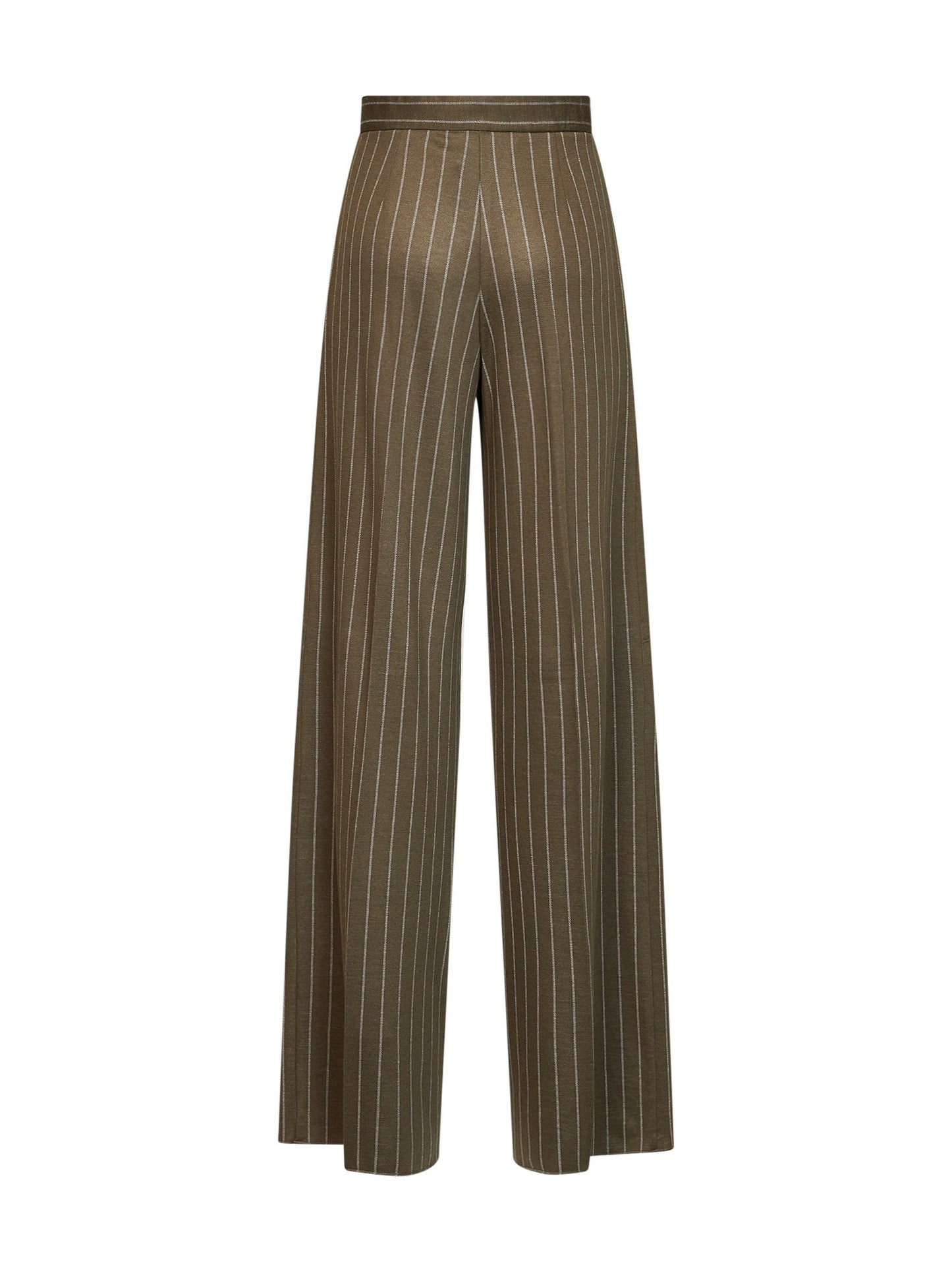 Max Mara Women Khaki Green Pinstriped Jersey Mxmrio Wide-Leg Trousers MAX MARA
