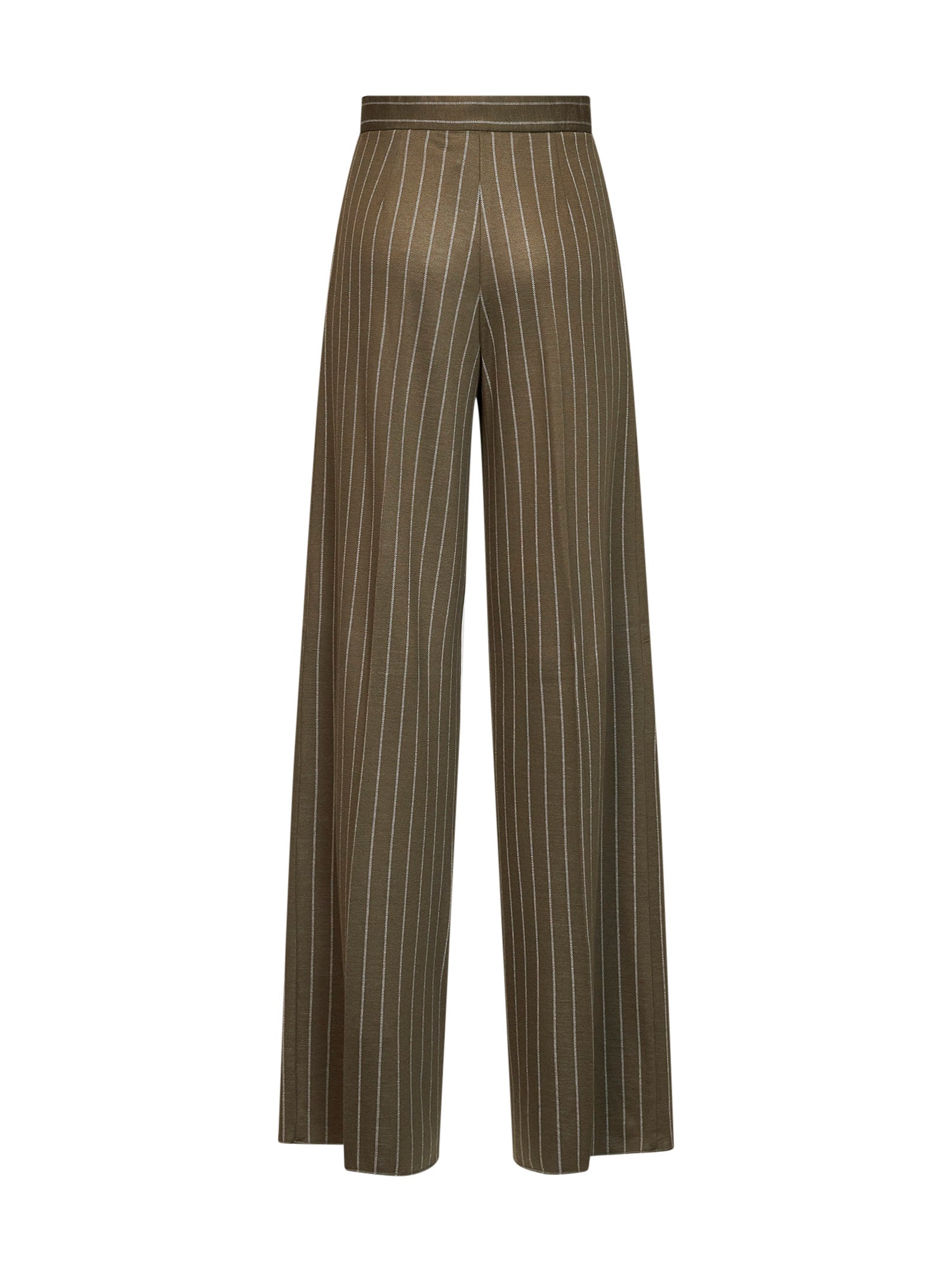 Max Mara Women Khaki Green Pinstriped Jersey Mxmrio Wide-Leg Trousers MAX MARA