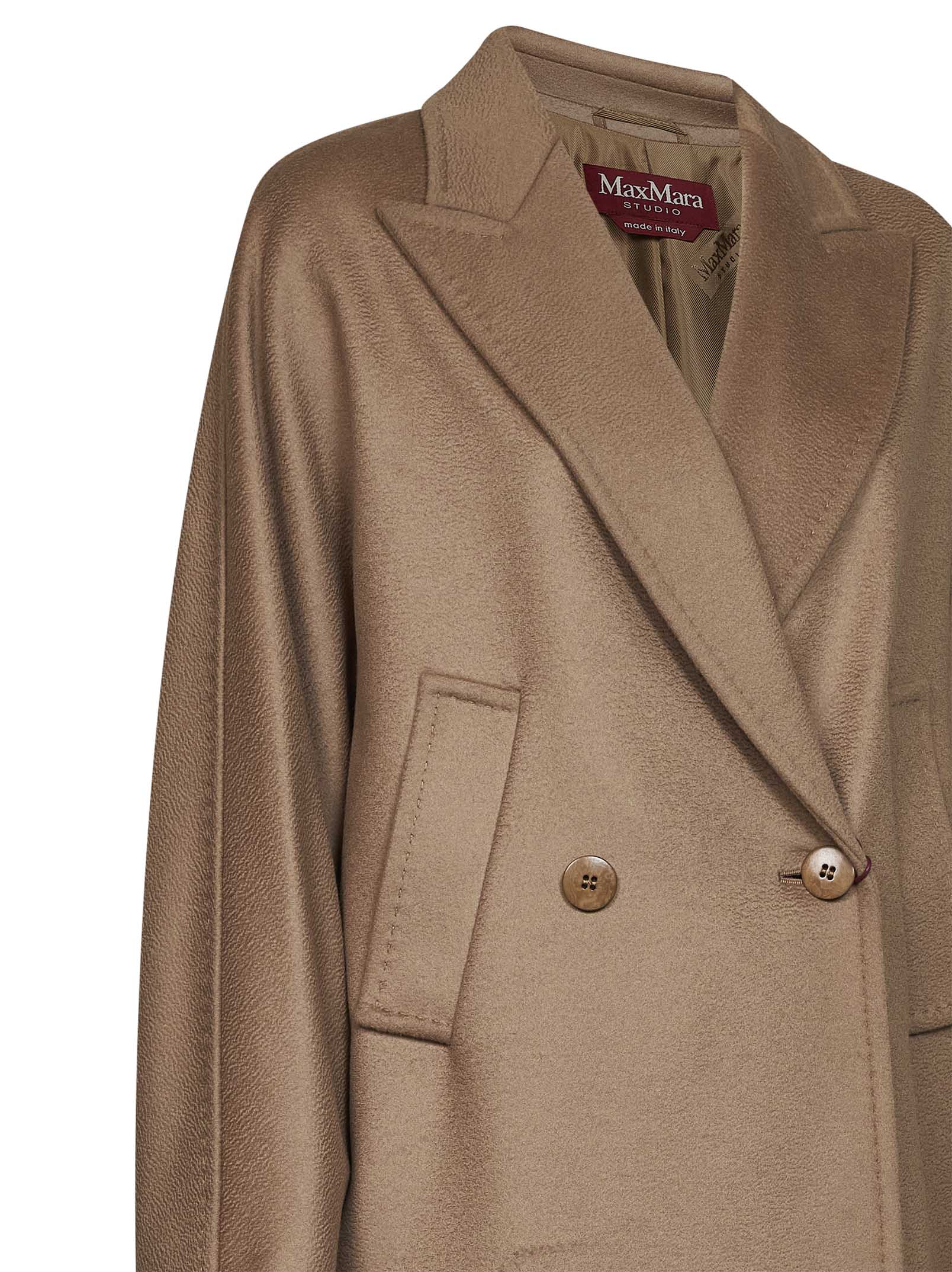 Max Mara Studio Women Camel Mstmastro Double-Breasted Midi Coat MAX MARA STUDIO