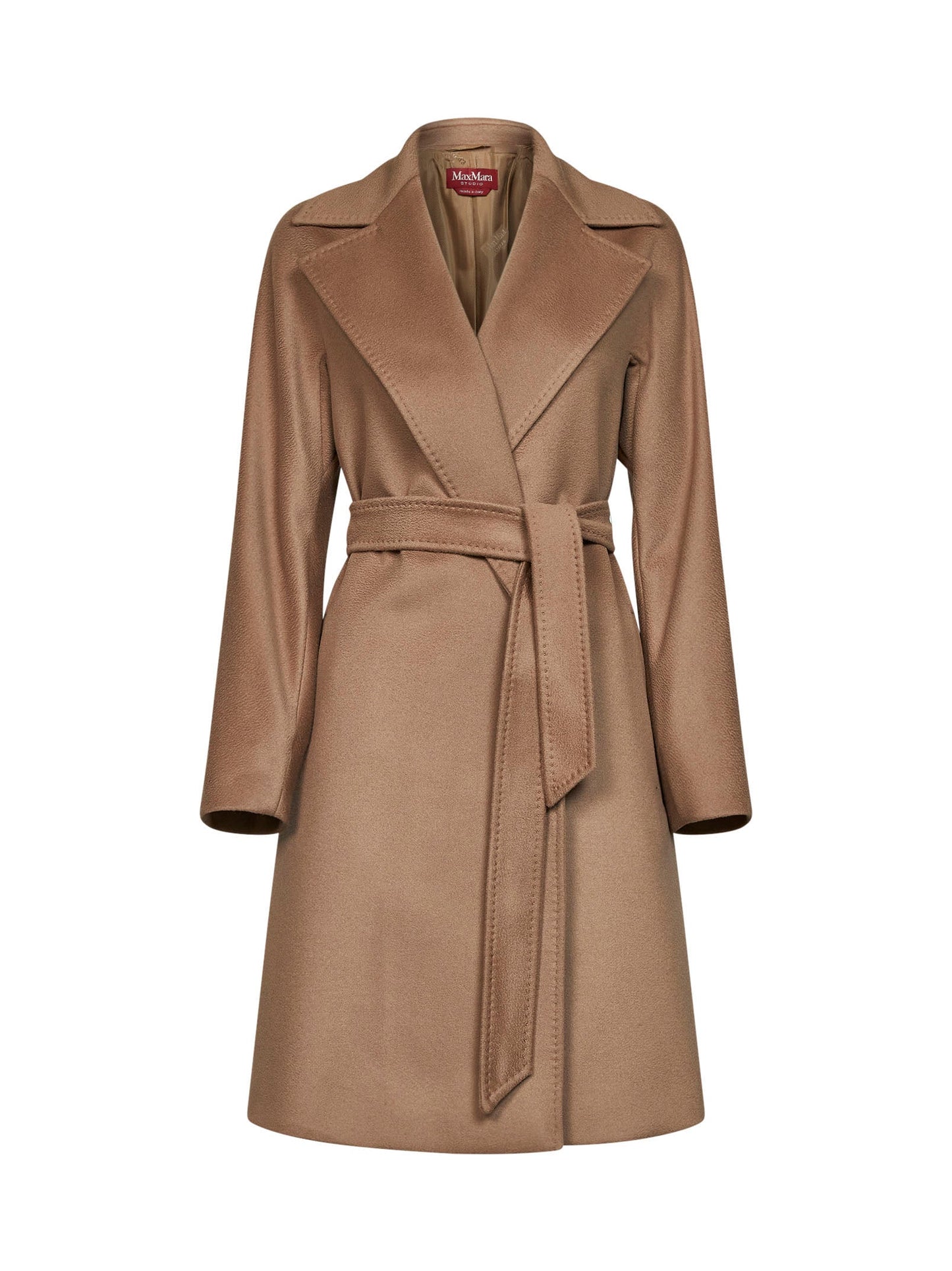 Max Mara Studio Women Camel Mstdravenna Belted Wrap Coat MAX MARA STUDIO