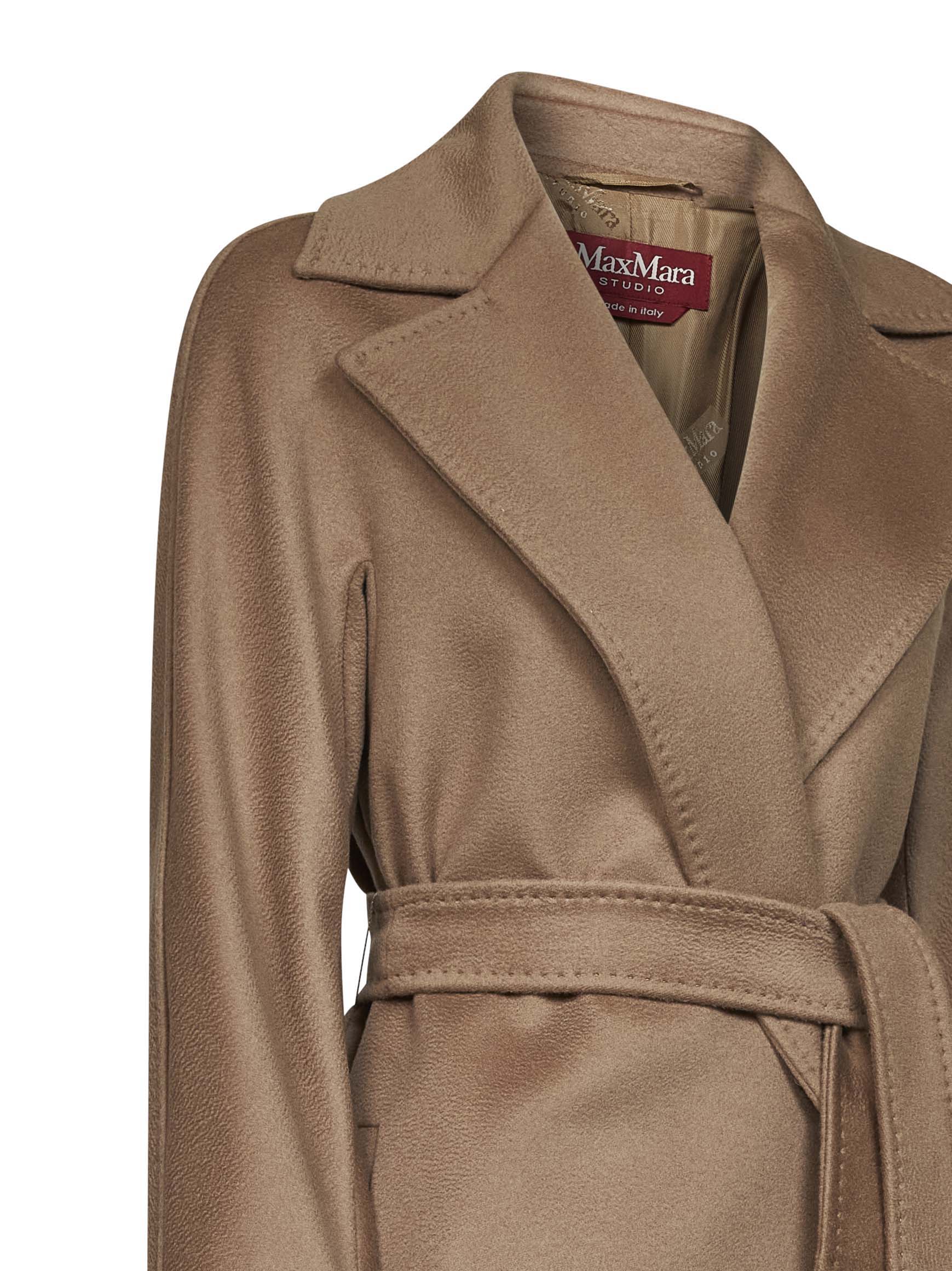 Max Mara Studio Women Camel Mstdravenna Belted Wrap Coat MAX MARA STUDIO