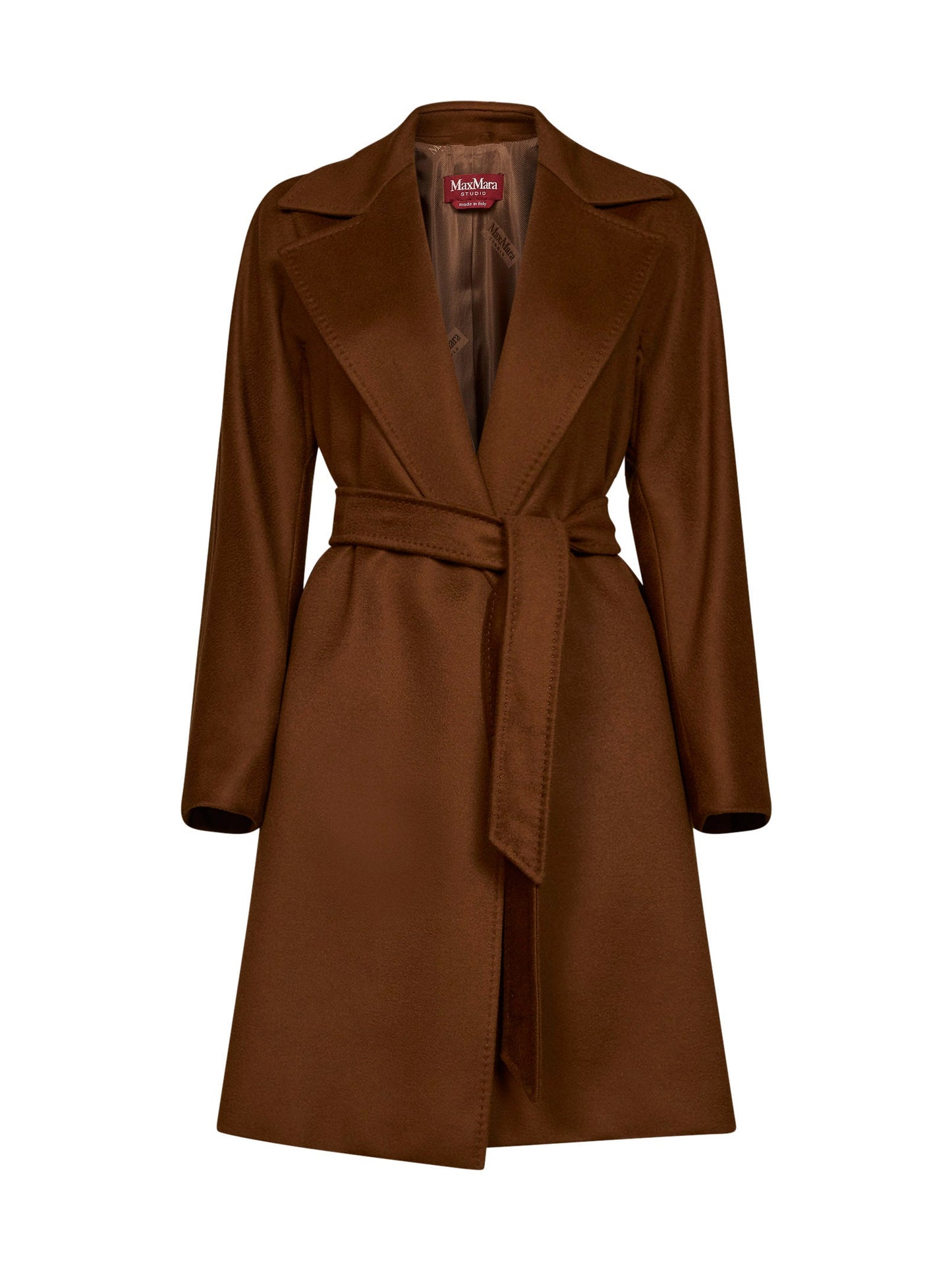Max Mara Studio Women Tan Mstdravenna Belted Wrap Coat MAX MARA STUDIO