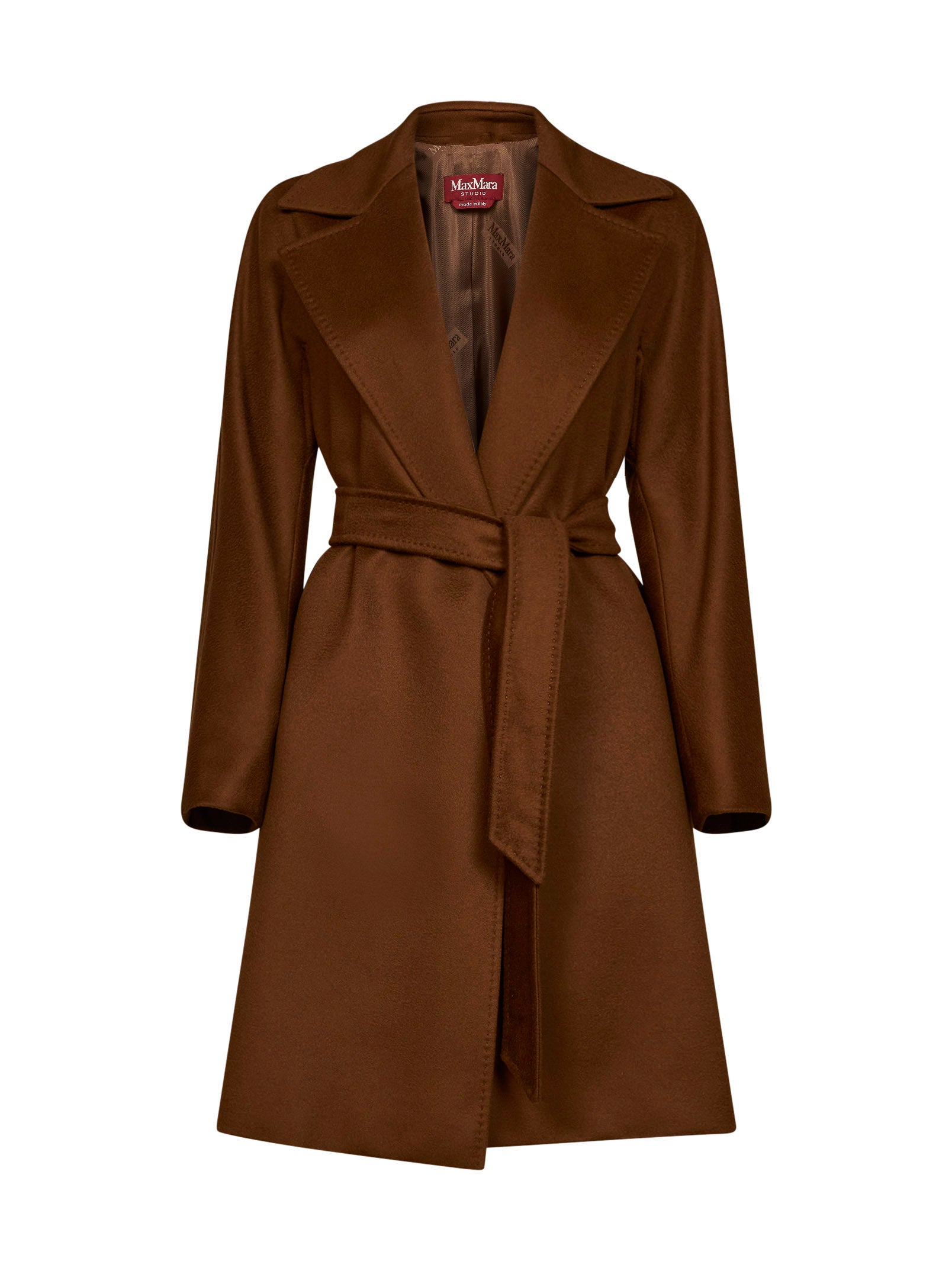 Max Mara Studio Women Tan Mstdravenna Belted Wrap Coat MAX MARA STUDIO