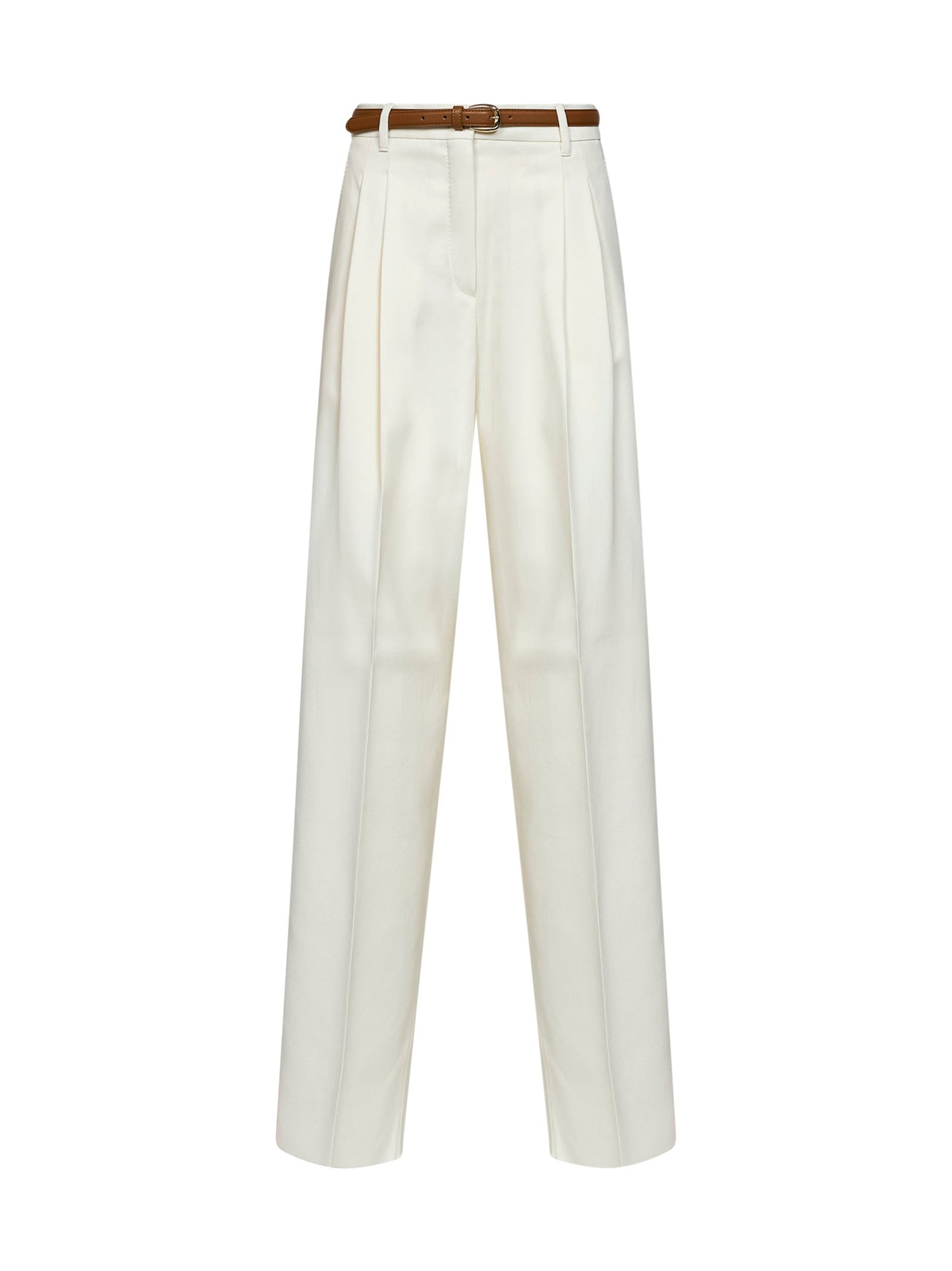 Max Mara Studio Women Ivory White Mstadunco Fluid Belted Trousers MAX MARA STUDIO