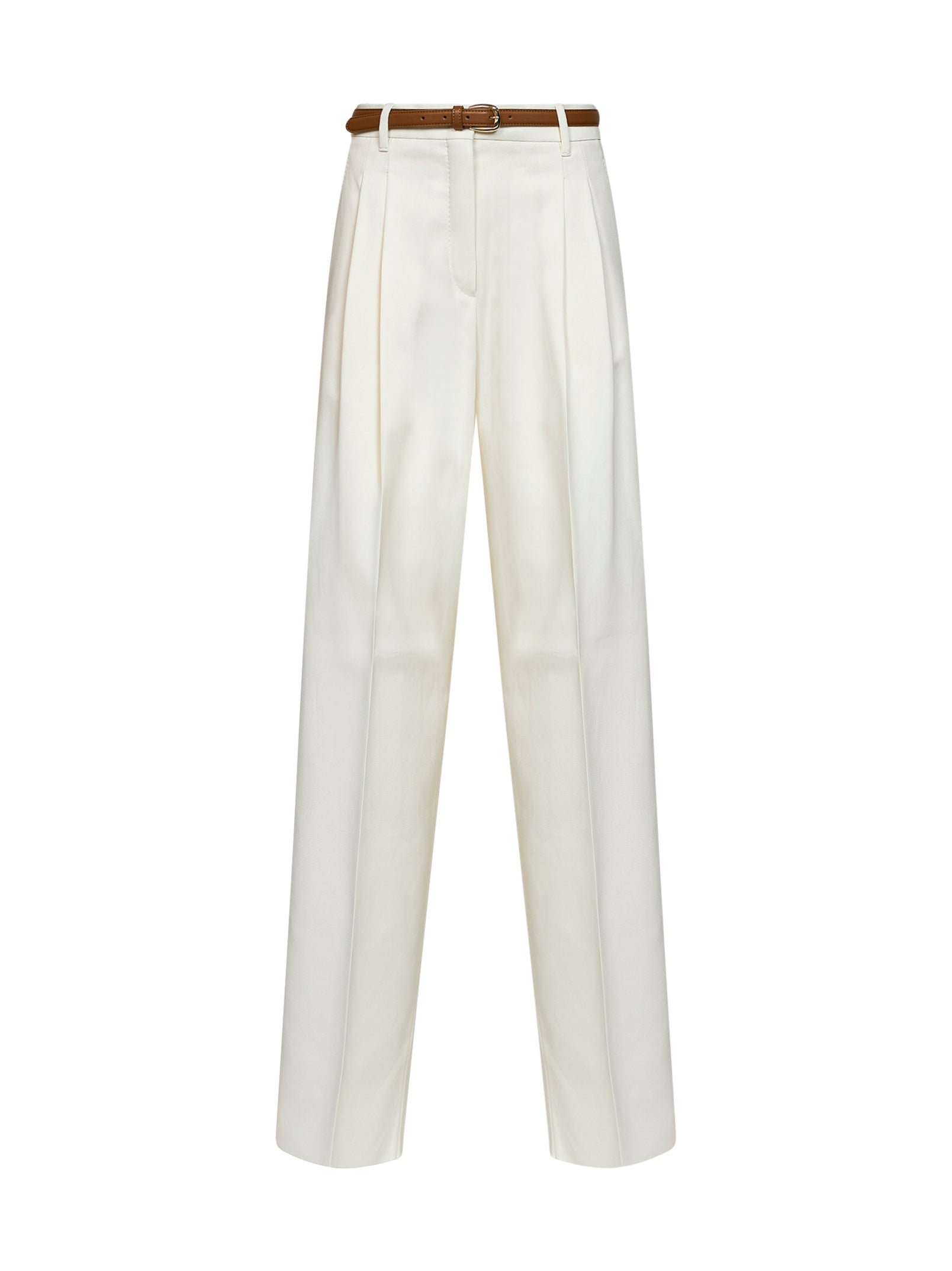 Max Mara Studio Women Ivory White Mstadunco Fluid Belted Trousers MAX MARA STUDIO