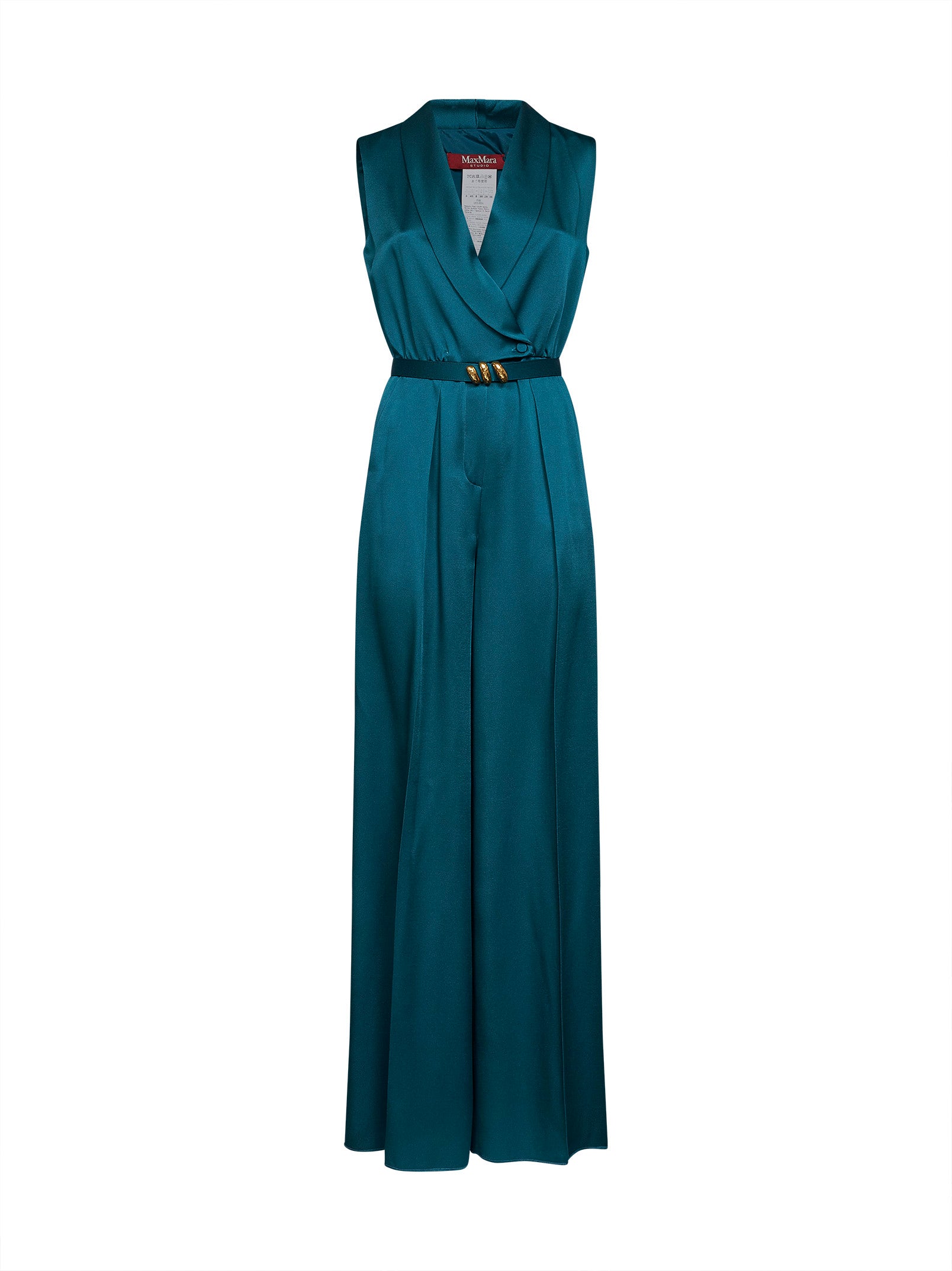 Max Mara Studio Women Oil Green Mseorario Belted Tuxedo Jumpsuit MAX MARA STUDIO