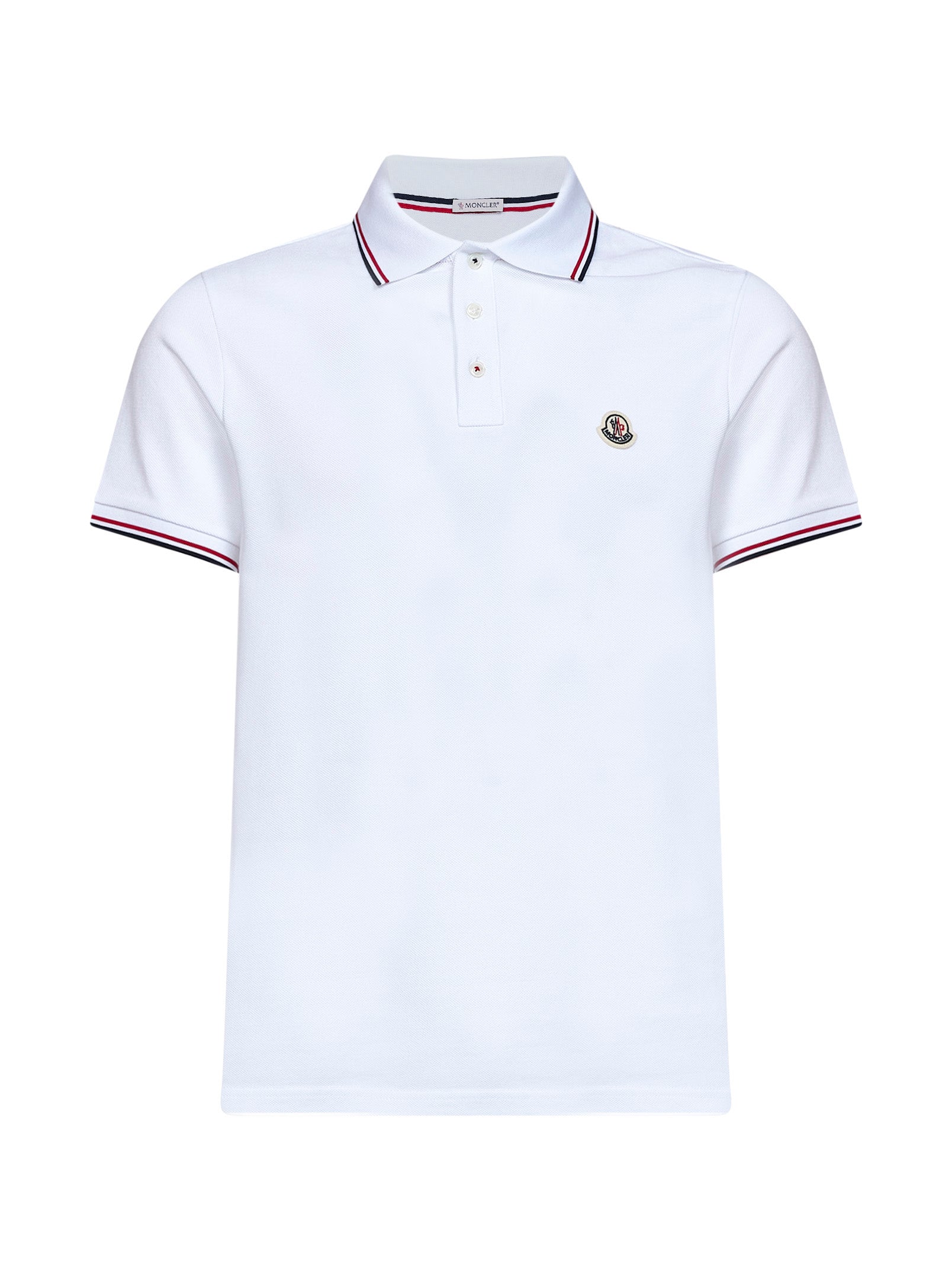 Moncler Men White Cotton Piqué Polo Shirt With Tricolor Trims MONCLER