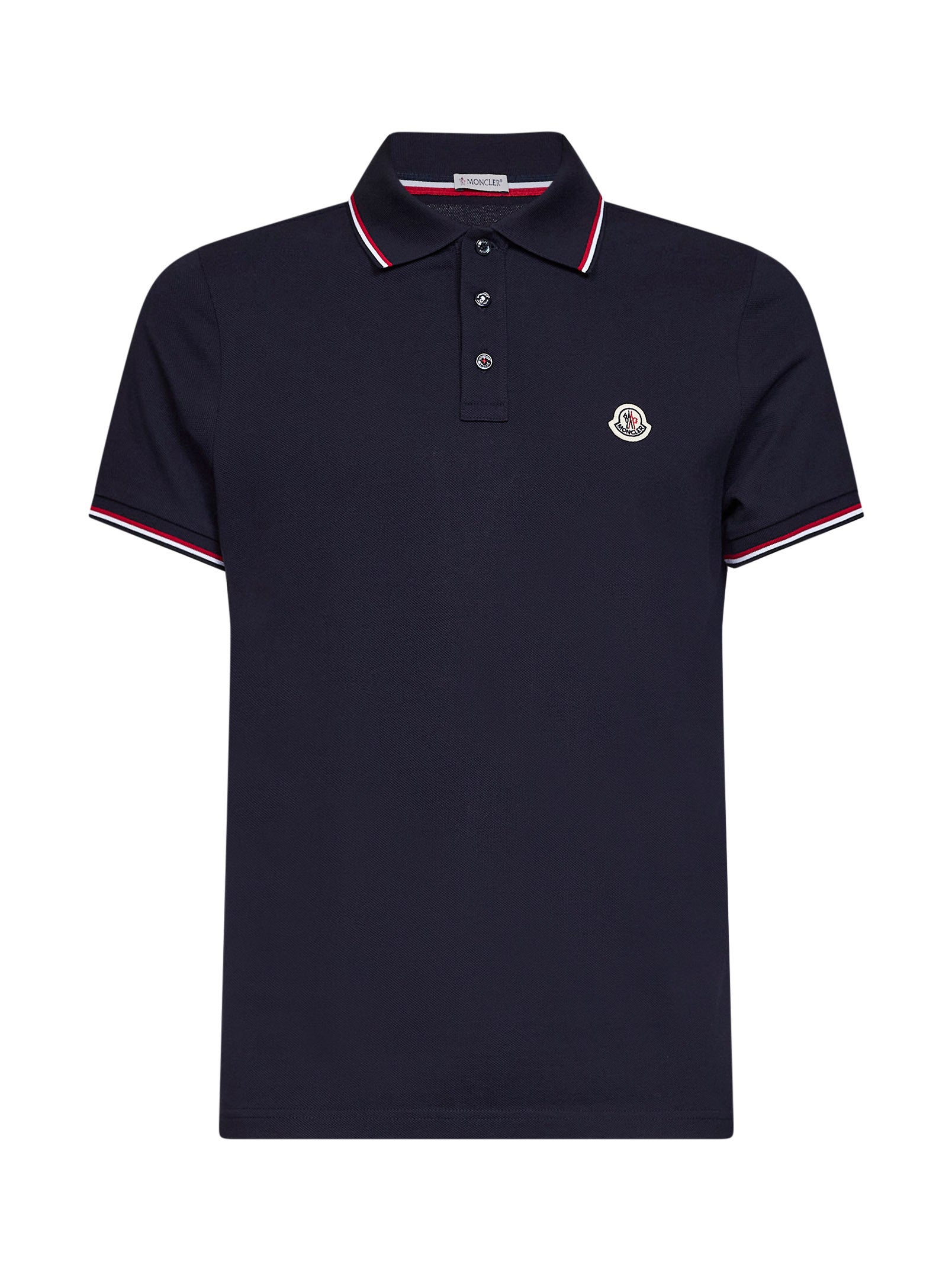 Moncler Men Blue Cotton Piqué Polo Shirt With Tricolor Trims MONCLER