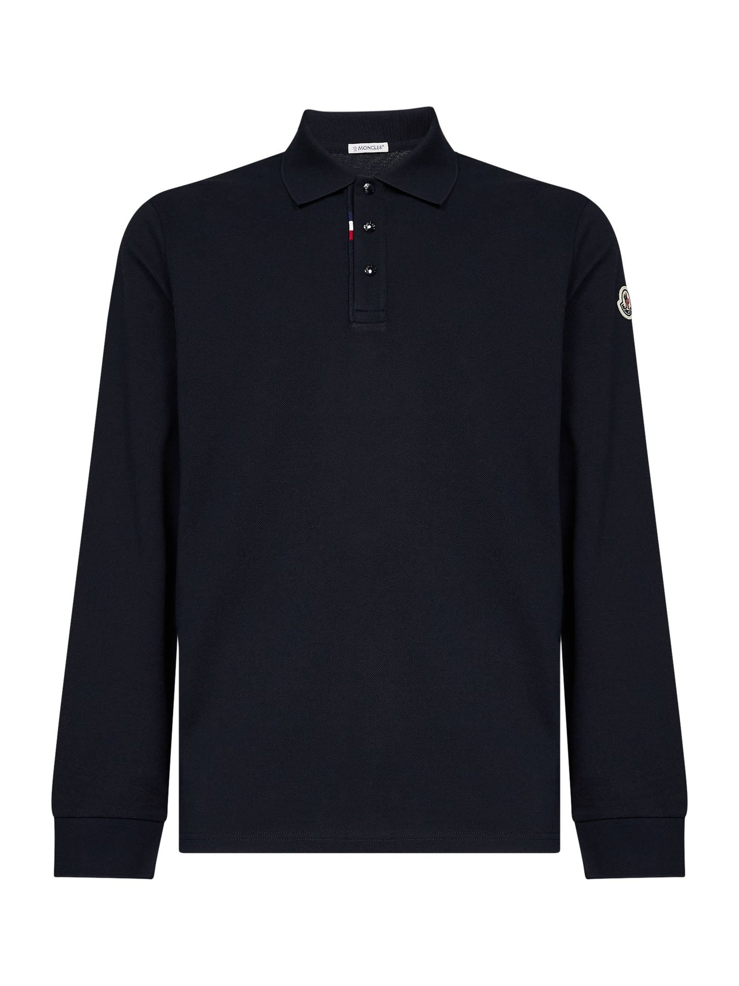 Moncler Men Blue Cotton Piqué Long-Sleeved Polo Shirt With Logo MONCLER